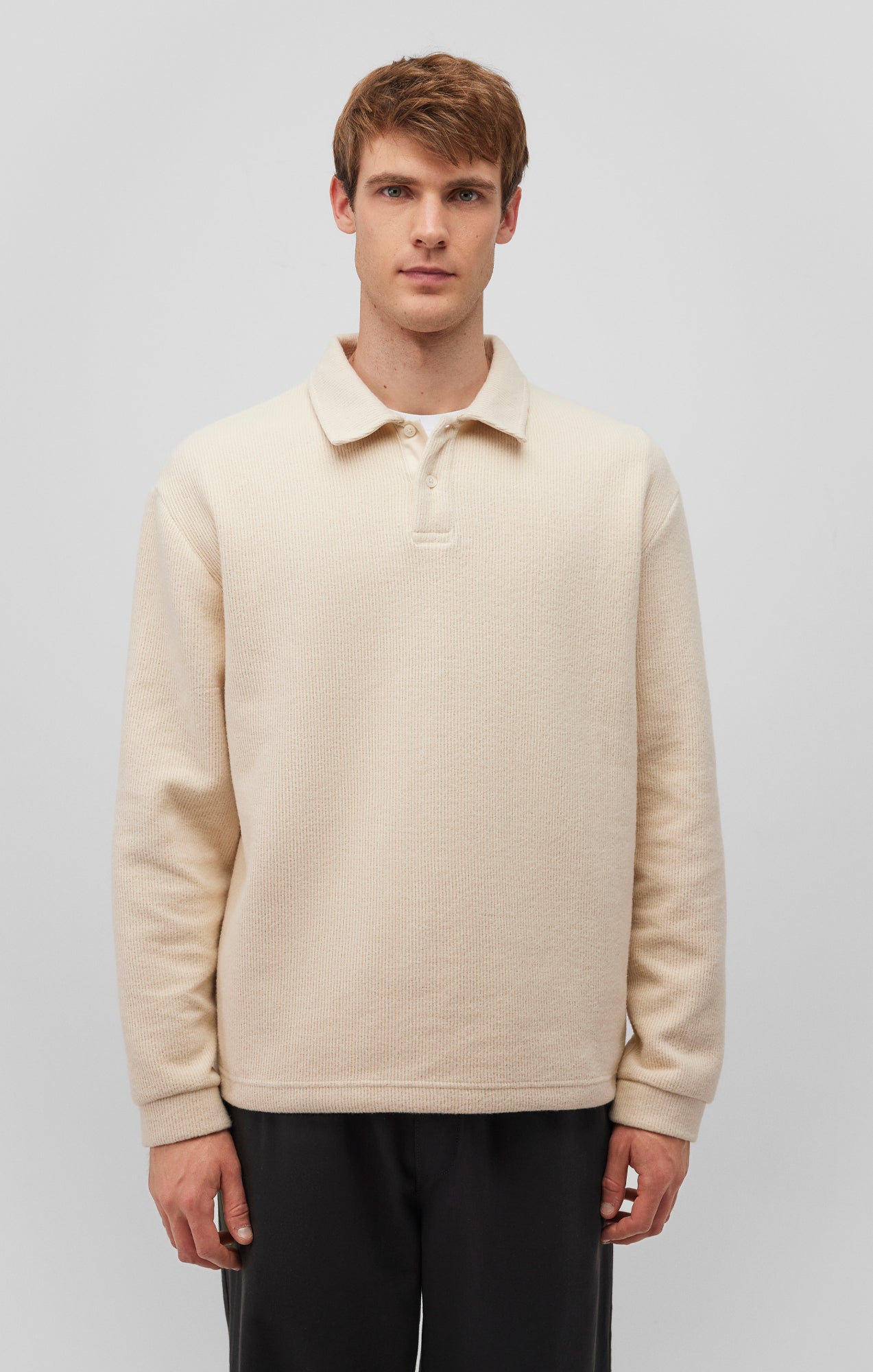 BUTTON POLO SWEATSHIRT IN ALMOND MILK - Mavi Jeans