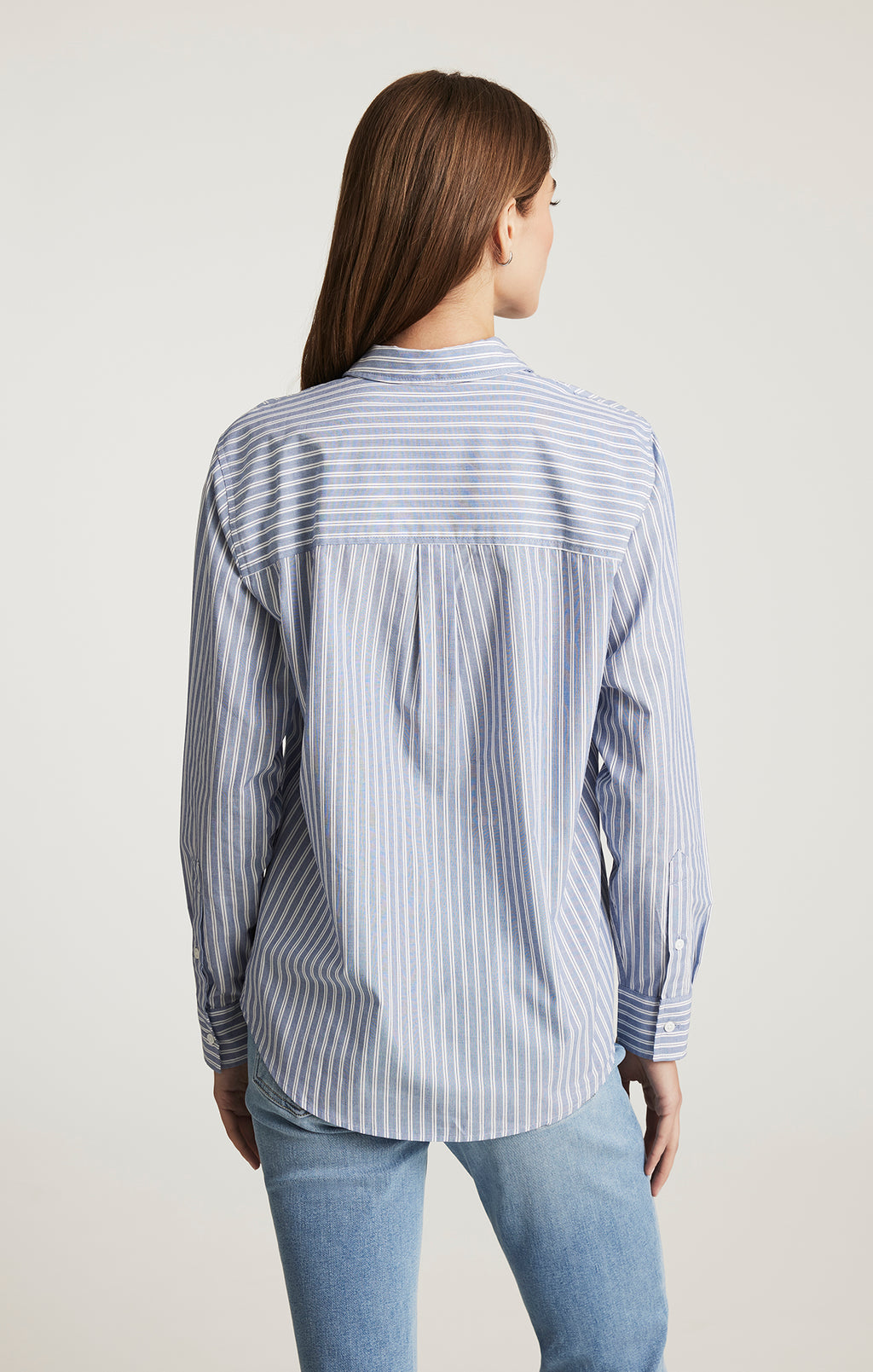 LONG SLEEVE BUTTON-UP SHIRT IN INDIGO BLUE STRIPE