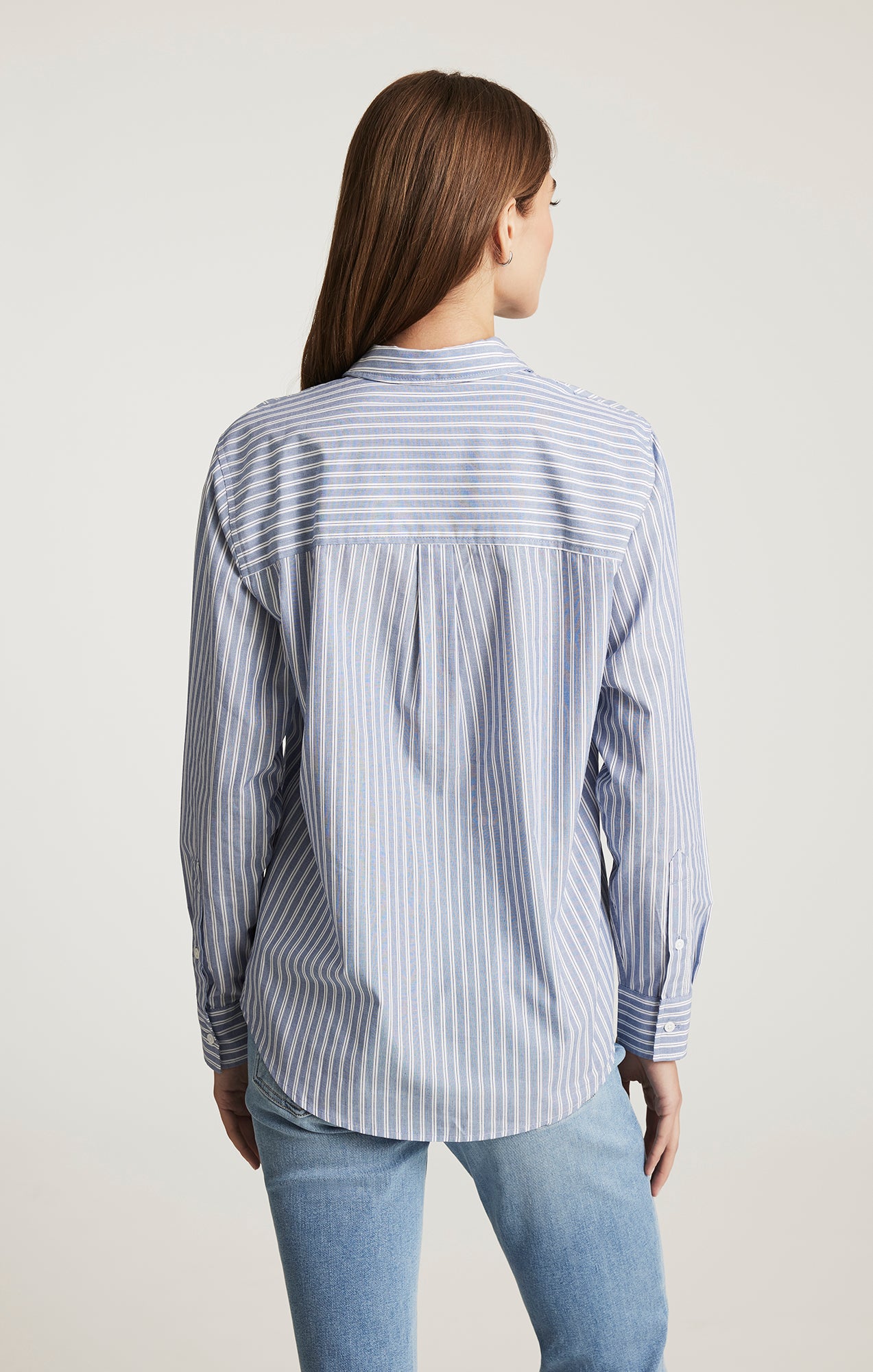 LONG SLEEVE BUTTON-UP SHIRT IN INDIGO BLUE STRIPE