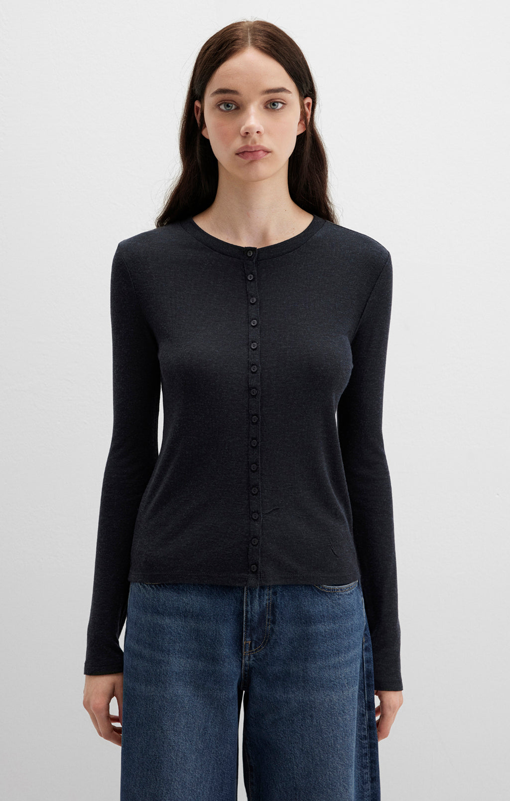 EDITION BUTTON-UP LONG SLEEVE T-SHIRT IN ANTHRACITE - Mavi Jeans