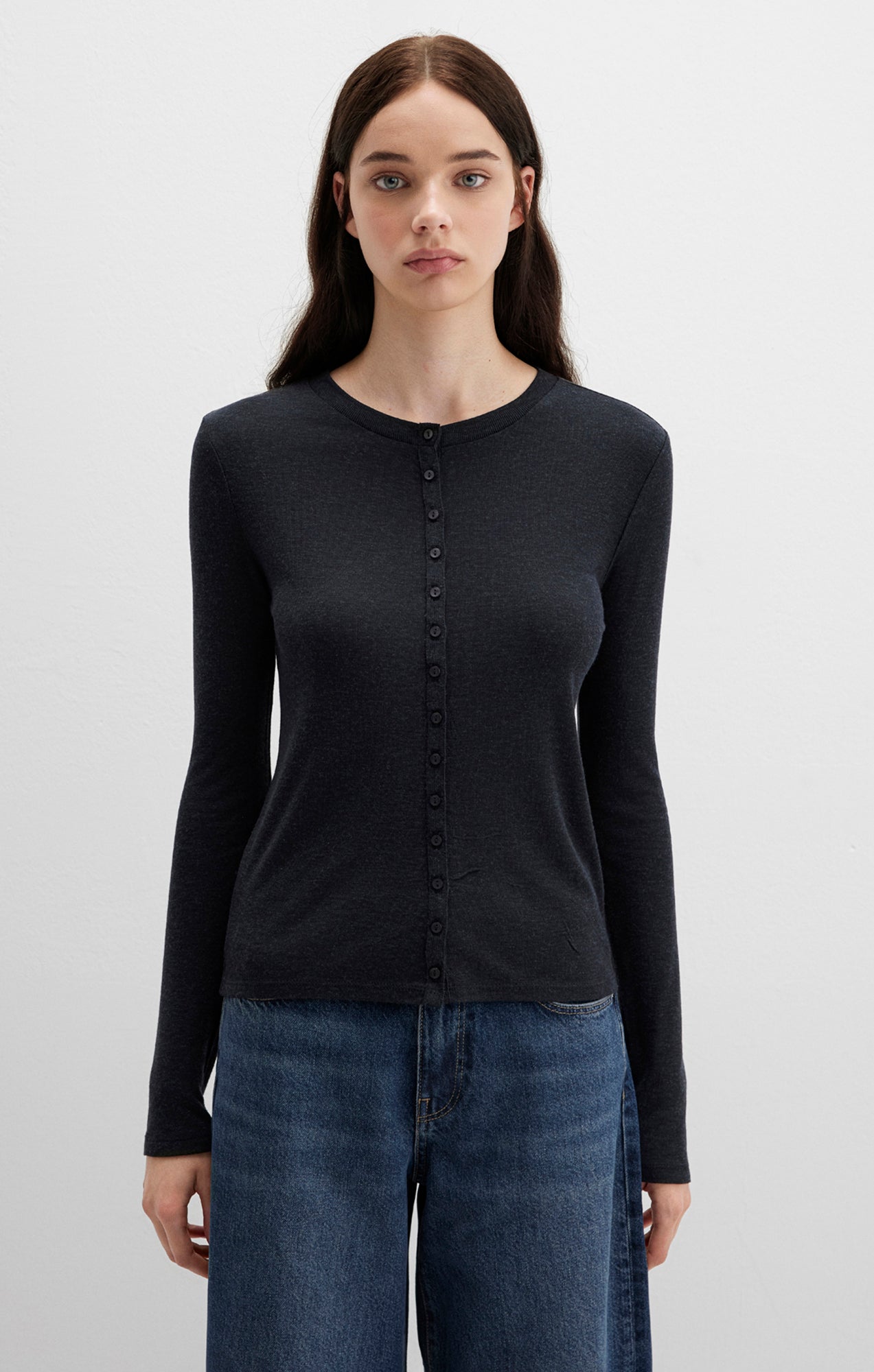 EDITION BUTTON-UP LONG SLEEVE T-SHIRT IN ANTHRACITE - Mavi Jeans