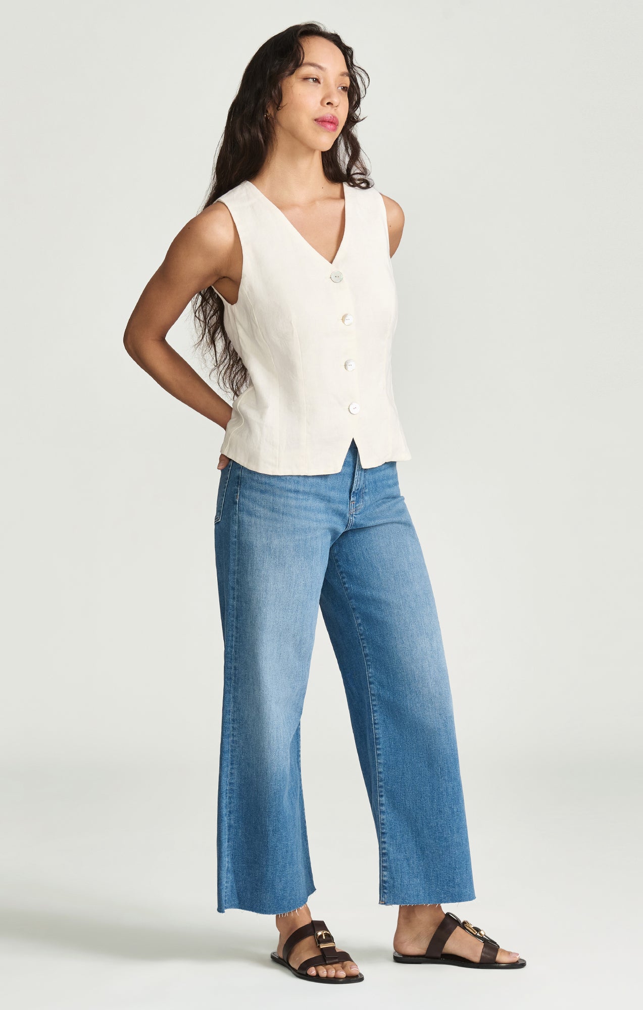 PALOMA CROPPED WIDE LEG IN MID BRUSHED FLEX BLUE - Mavi Jeans