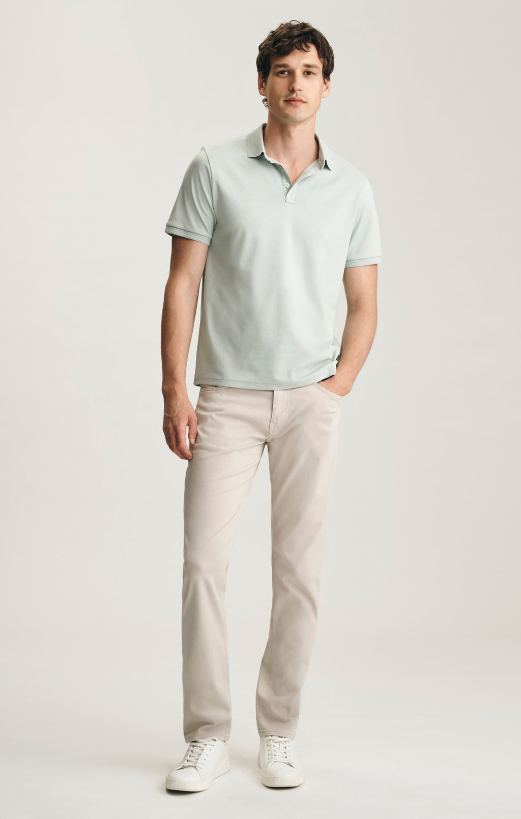 INTERLOCK POLO T-SHIRT IN AQUA GRAY - Mavi Jeans