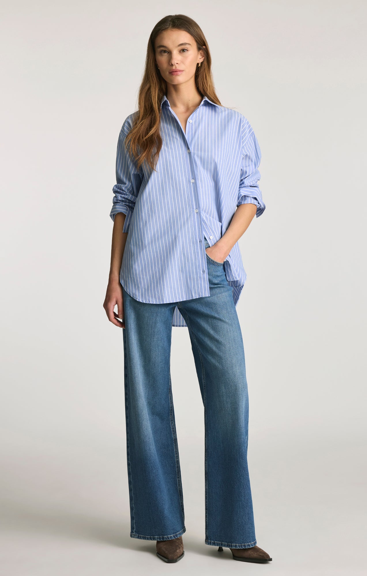 oversized blue dress shirt Sable Ice Oversized Silk Blend Shirt in Blue By DISSH
