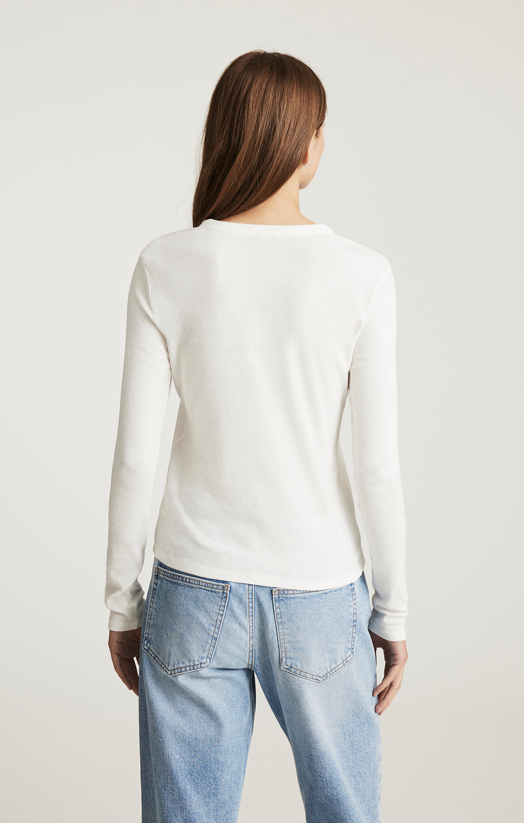 HENLEY LONG SLEEVE T-SHIRT IN ANTIQUE WHITE