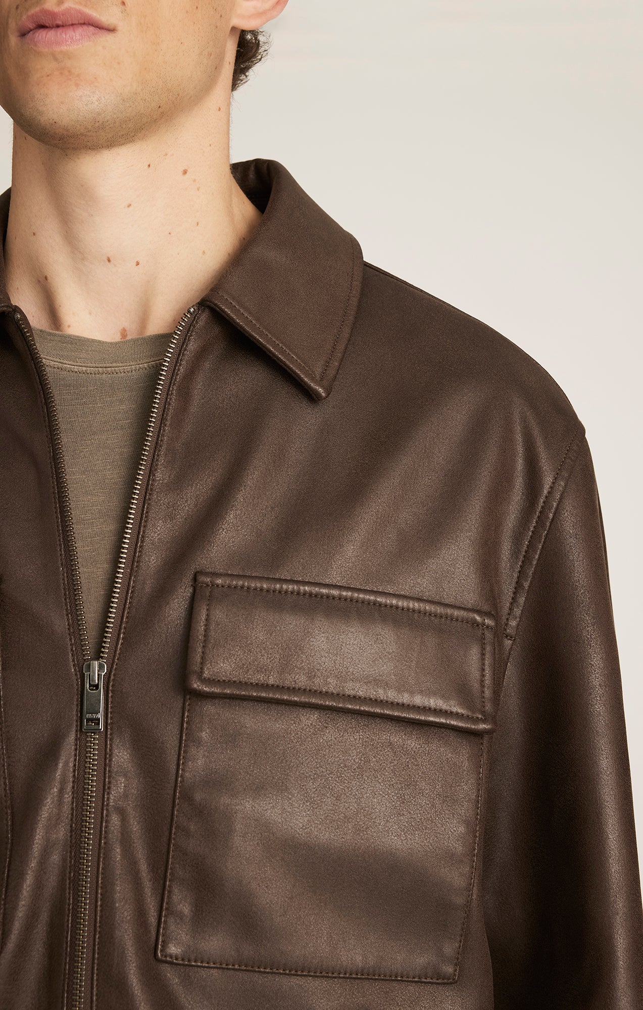 FAUX LEATHER HARRINGTON JACKET IN DEMITASSE - Mavi Jeans