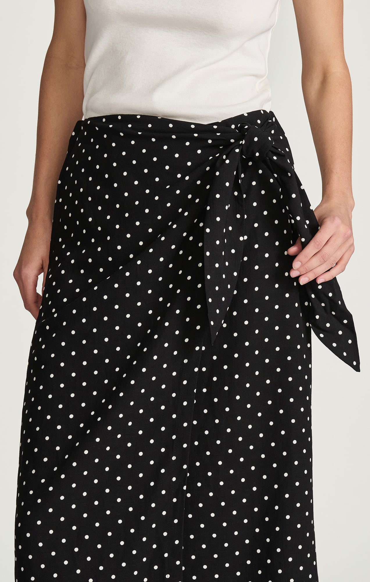 Mavi Women's Woven Wrap Midi Skirt In Black Polka Dot Printed