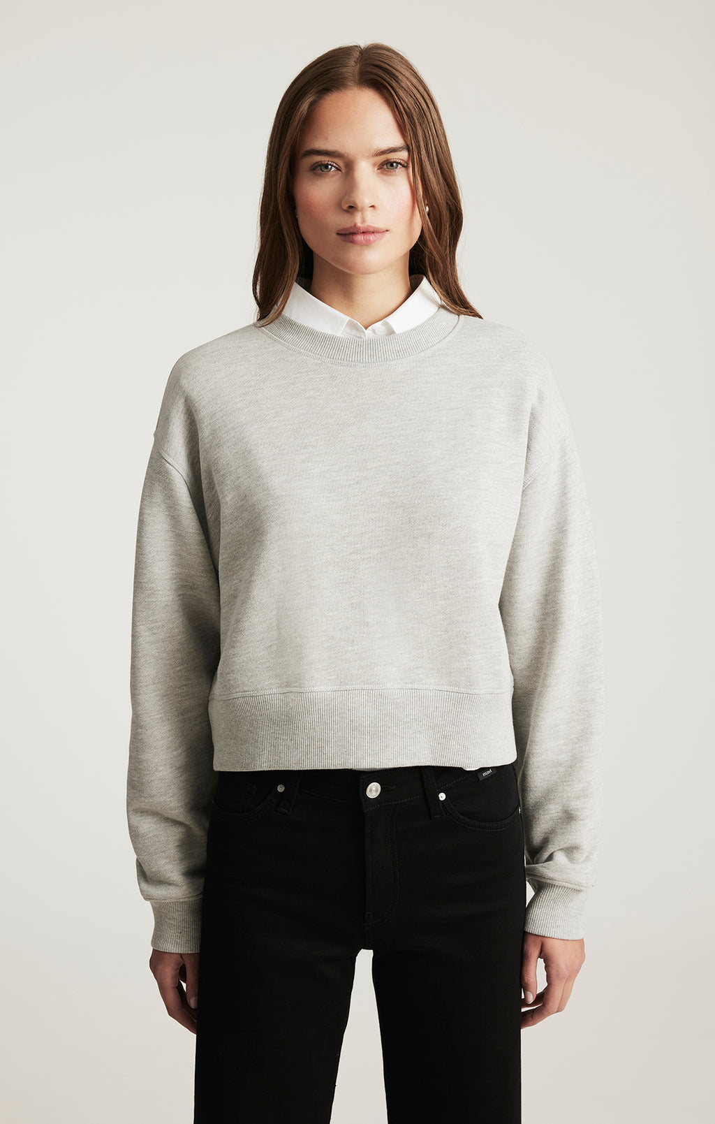 CROPPED CREW NECK SWEATSHIRT IN GREY MELANGE - Mavi Jeans