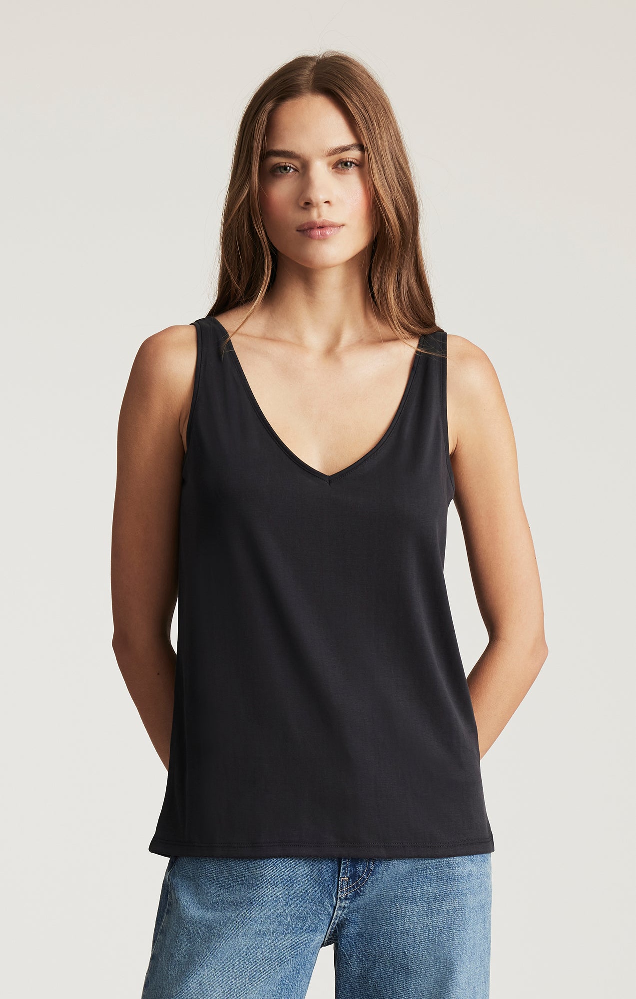 LUXE TOUCH TENCEL™ LACE TANK TOP IN BLACK