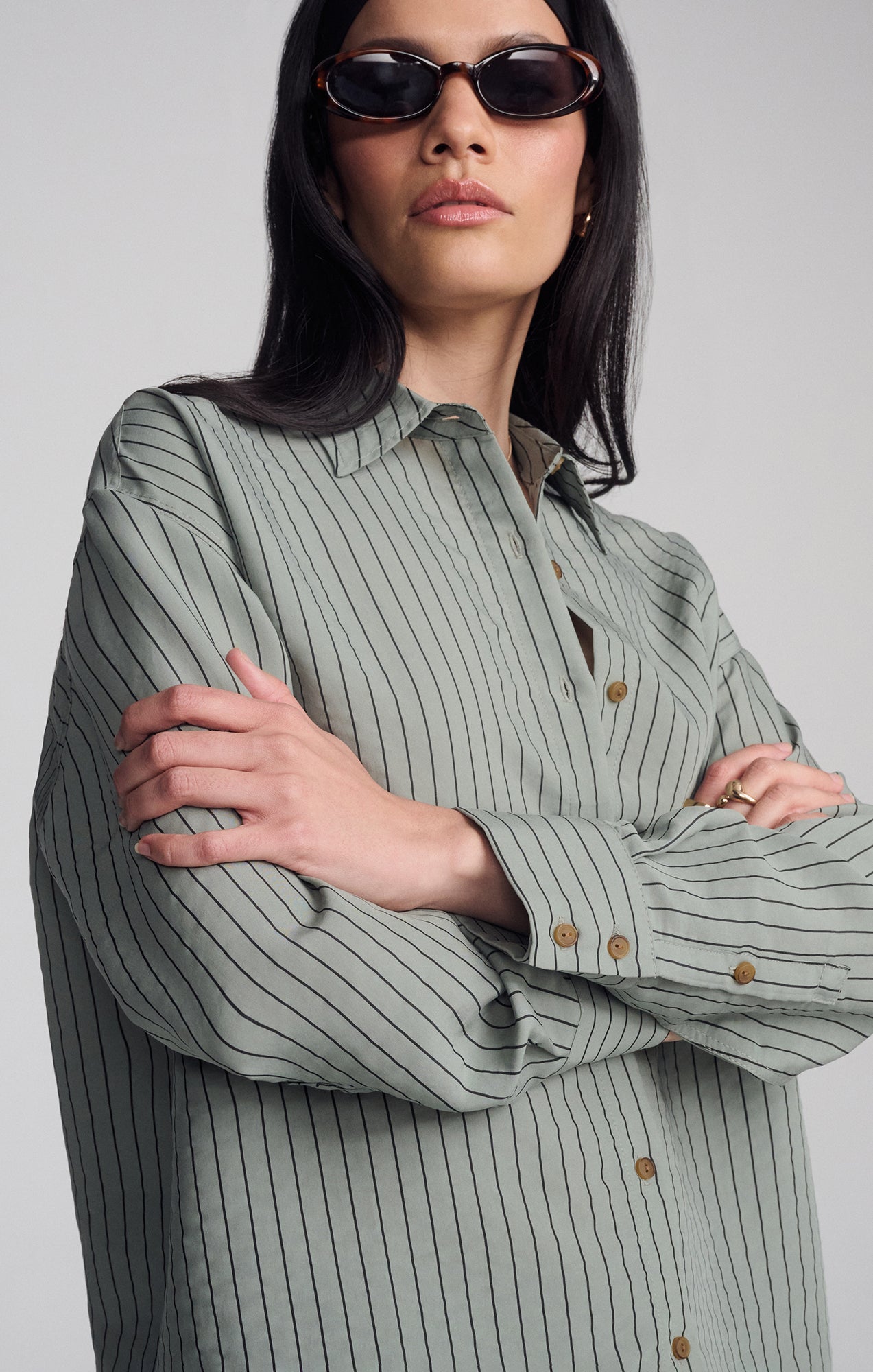 LUXE TOUCH TENCEL™ BUTTON-UP STRIPED SHIRT IN SEA SPRAY STRIPE - Mavi Jeans