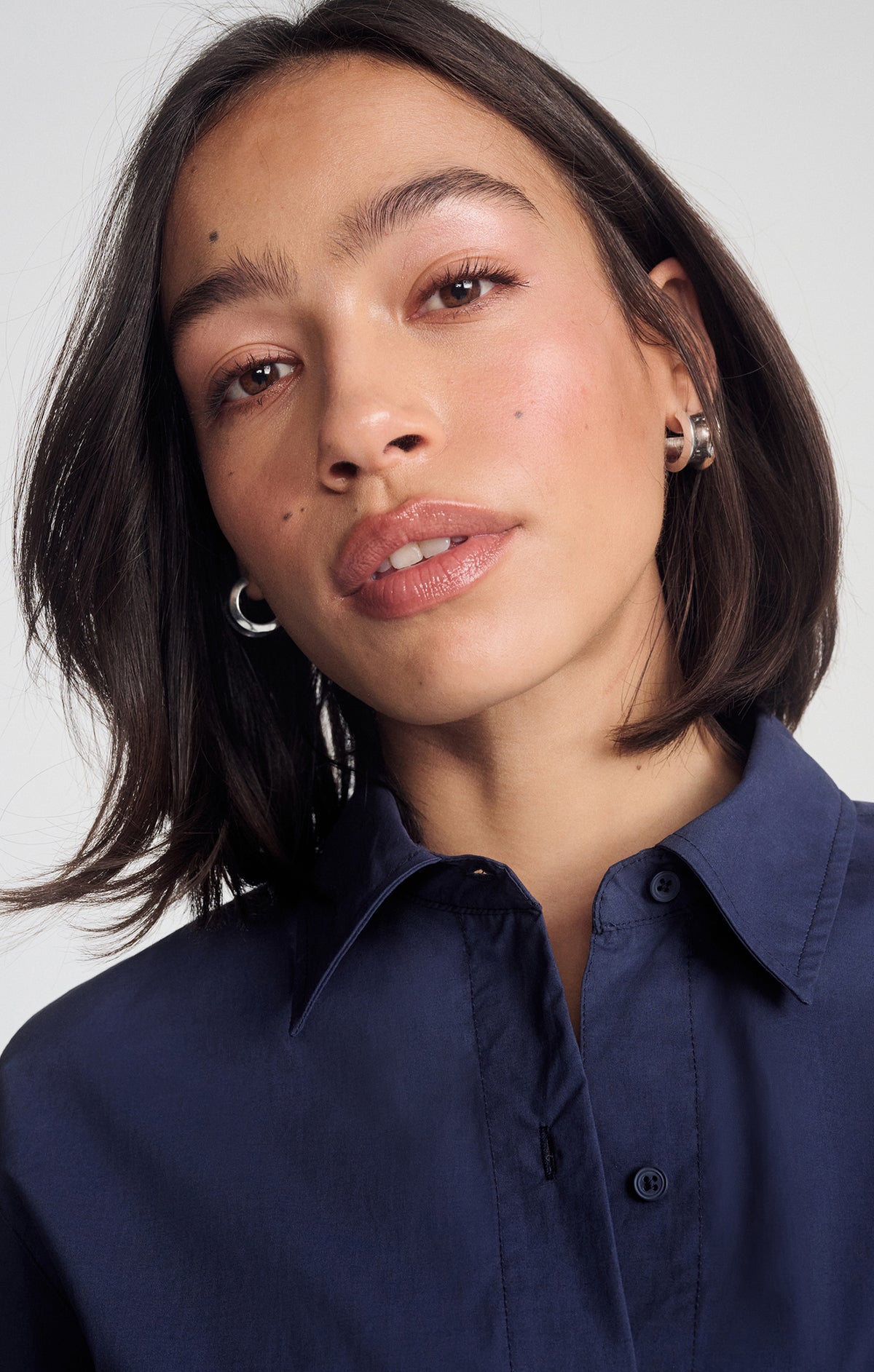 navy blue dress shirt womens Hawes & Curtis Fitted | Concealed Placket | Cotton Stretch | Plain Adjustable Roll Back Buy Navy Blue 100% Linen