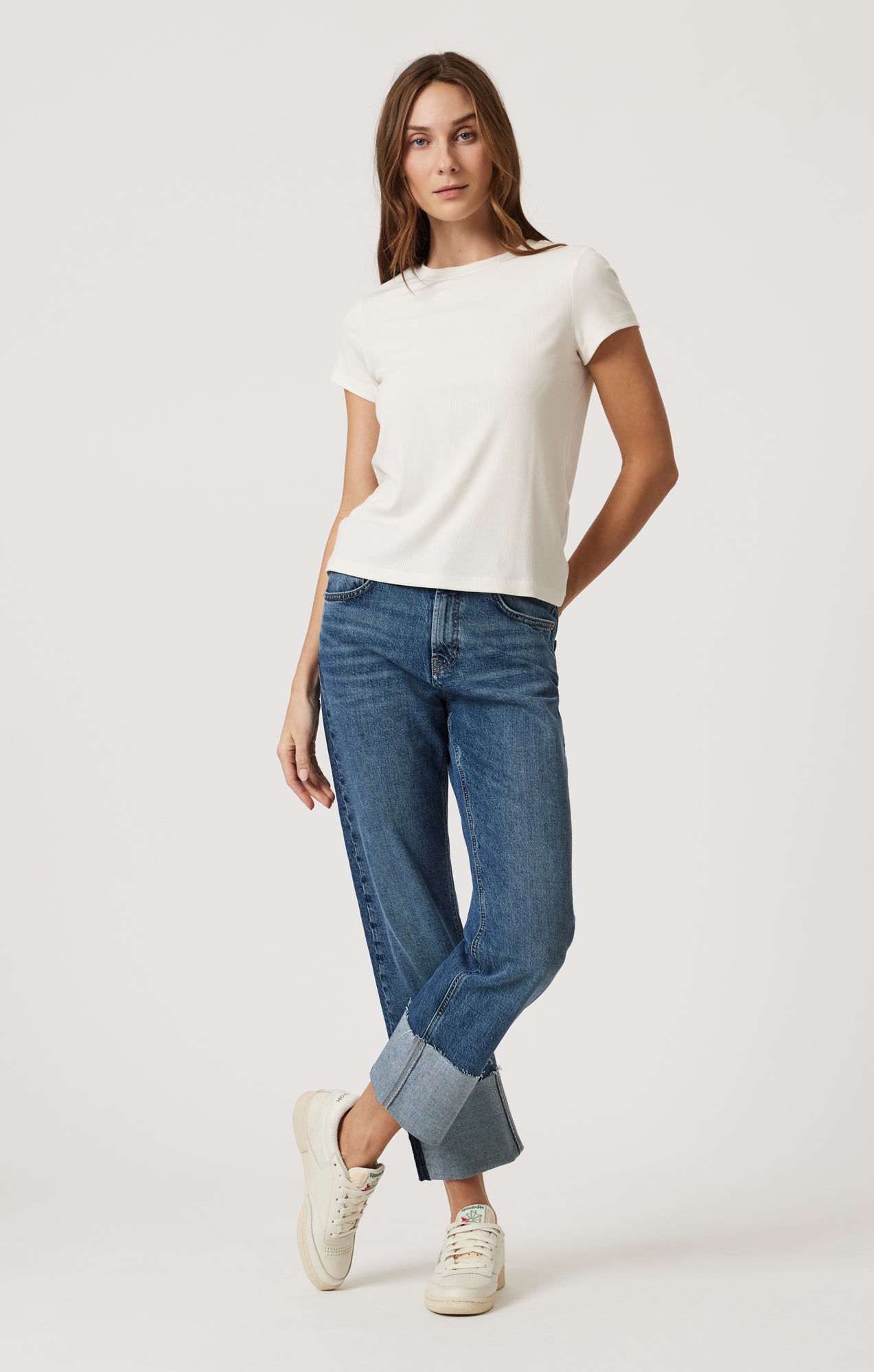 LUXE TOUCH TENCEL™ RIBBED T-SHIRT IN COCONUT MILK - Mavi Jeans