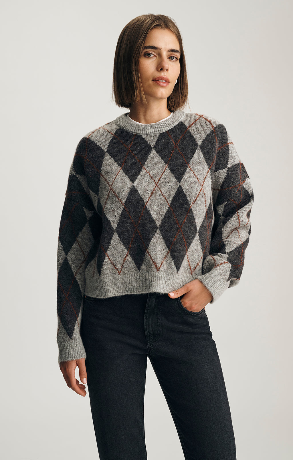 ARGYLE SWEATER IN MID GREY MELANGE