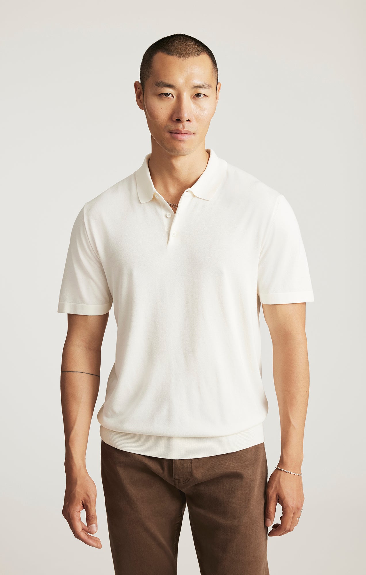 EDITION SHORT SLEEVE POLO SWEATER IN ANTIQUE WHITE - Mavi Jeans