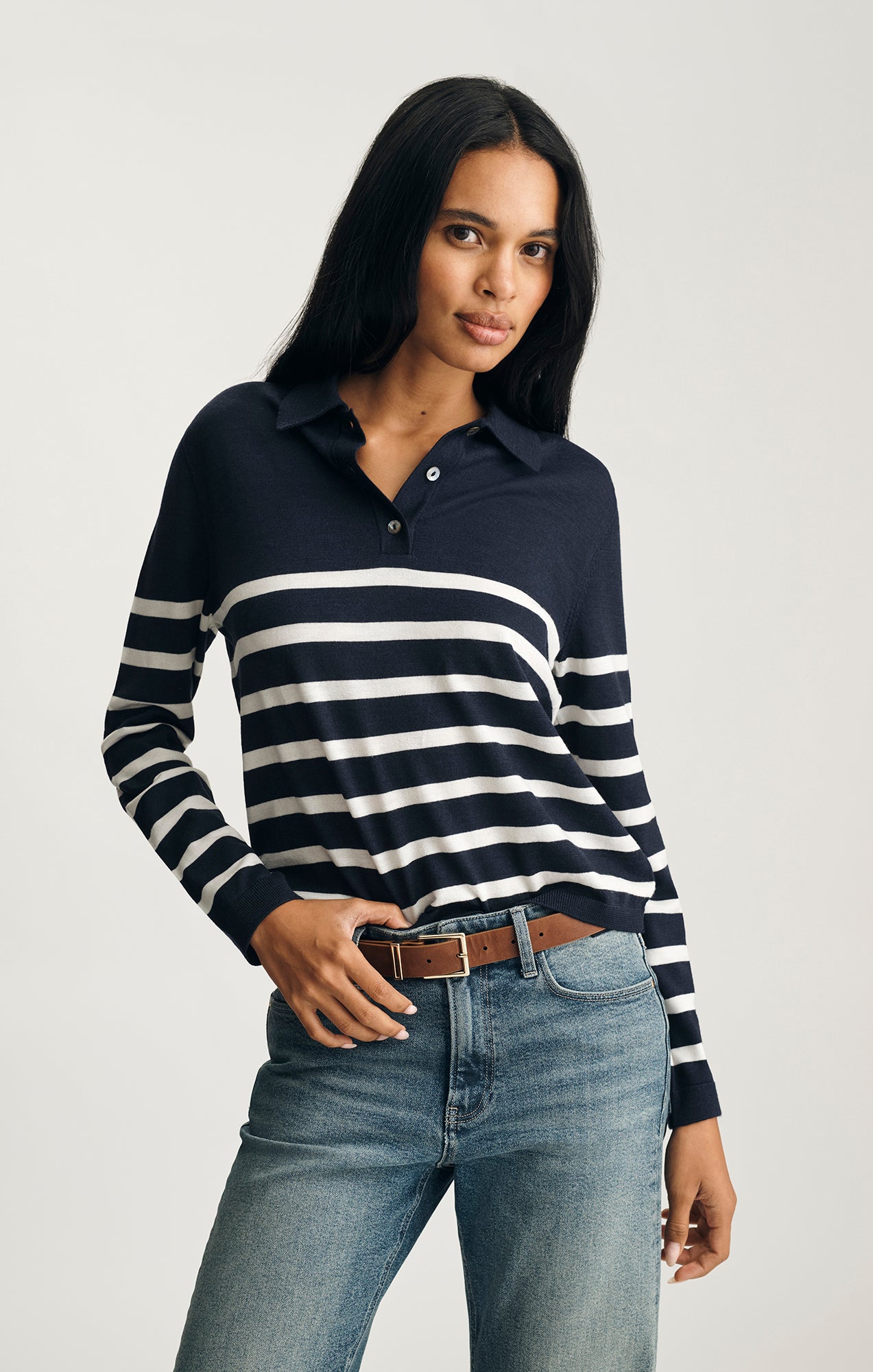 EDITION WOOL POLO SWEATER IN NAVY BLAZER STRIPE
