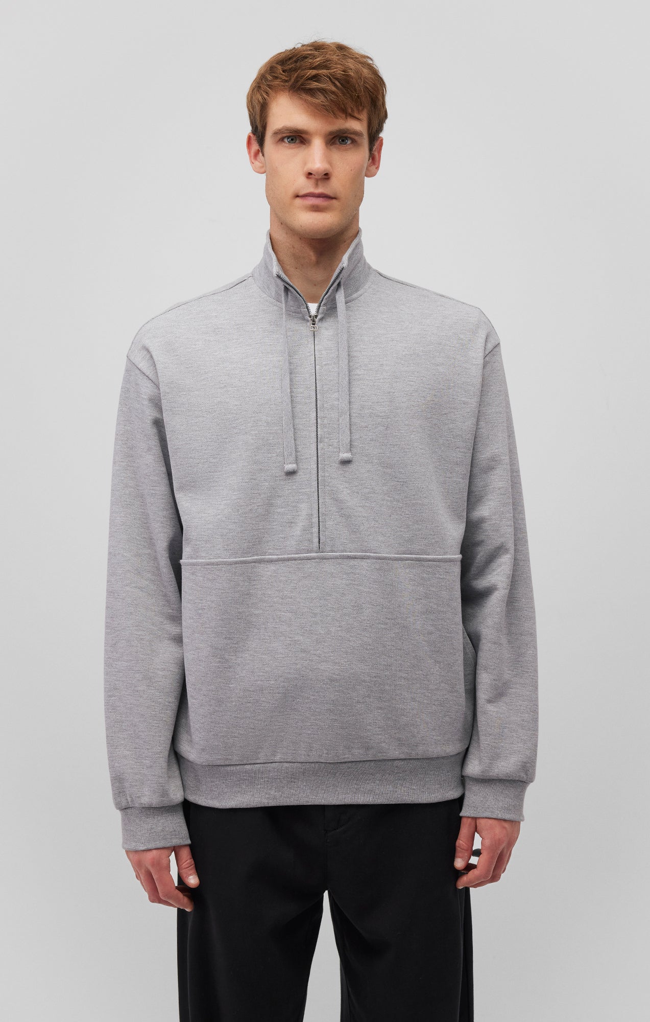 QUARTER ZIP POCKET SWEATSHIRT IN LIGHT GREY MELANGE - Mavi Jeans