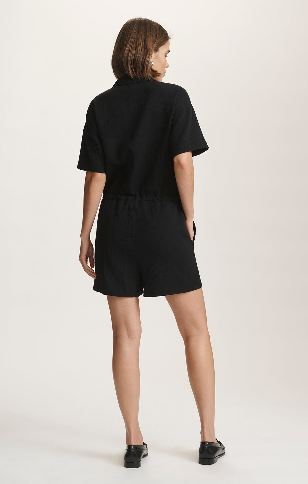 CINCHED WAIST ROMPER IN BLACK - Mavi Jeans