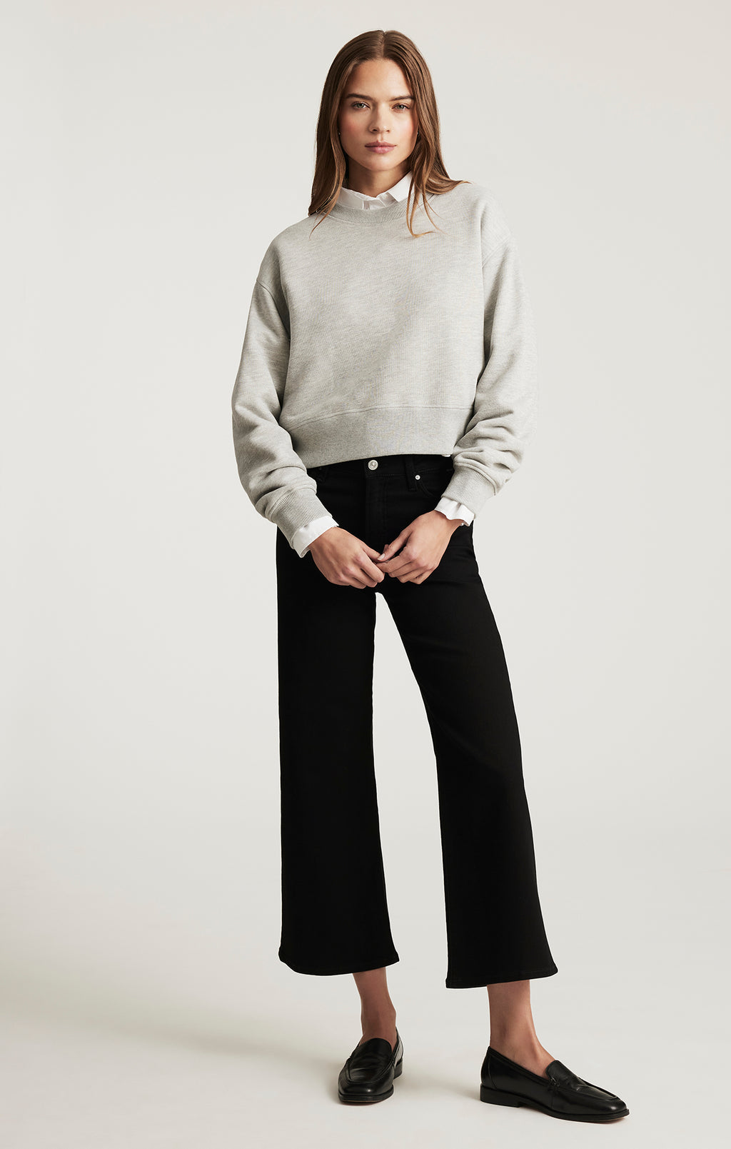 CROPPED CREW NECK SWEATSHIRT IN GREY MELANGE - Mavi Jeans