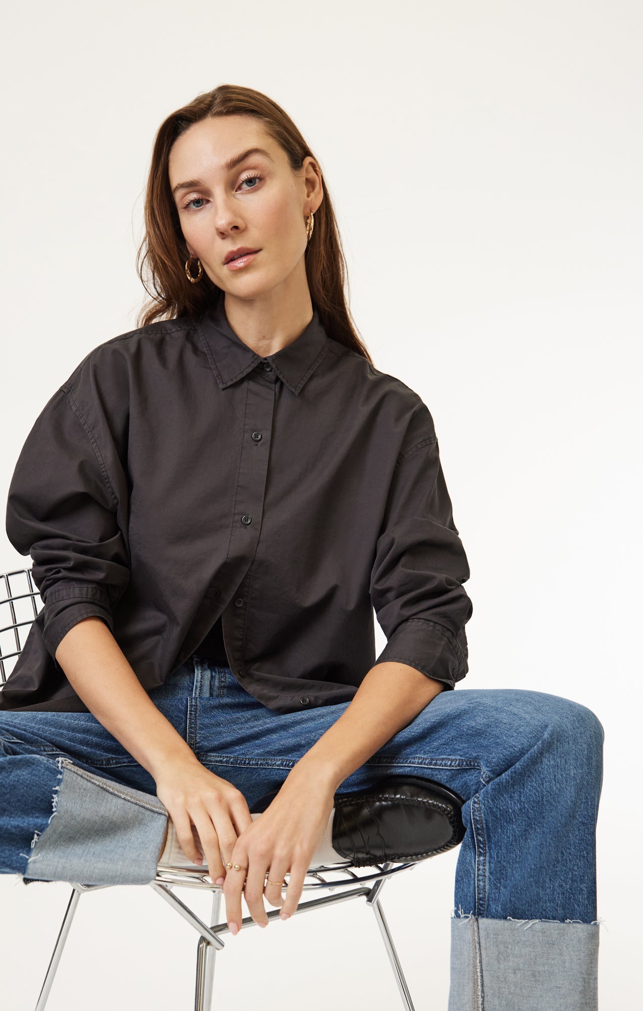 LONG SLEEVE BUTTON-UP SHIRT IN MAGNET - Mavi Jeans