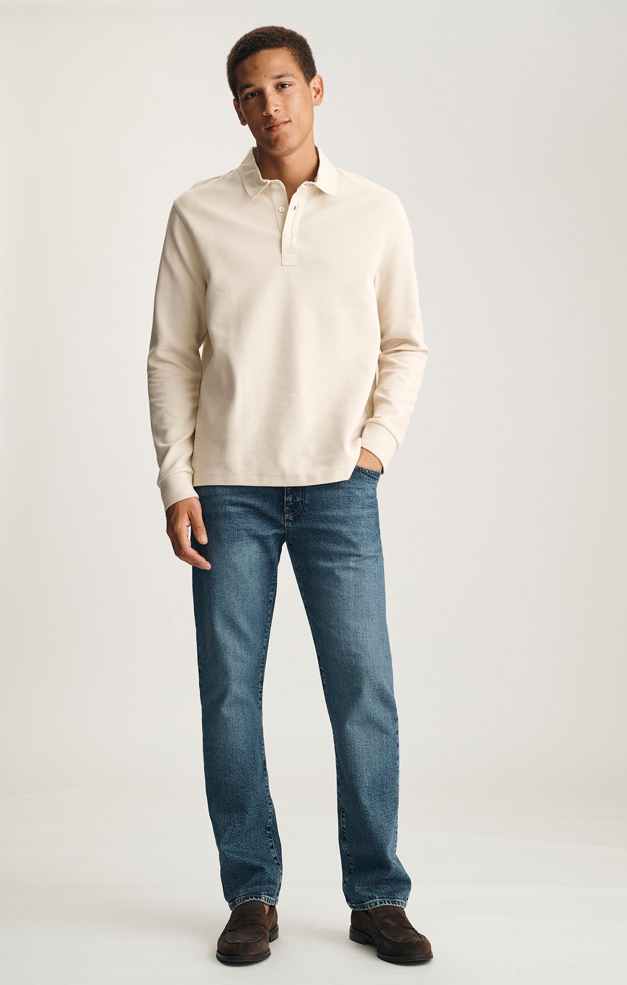 LONG SLEEVE POLO T-SHIRT IN PEYOTE