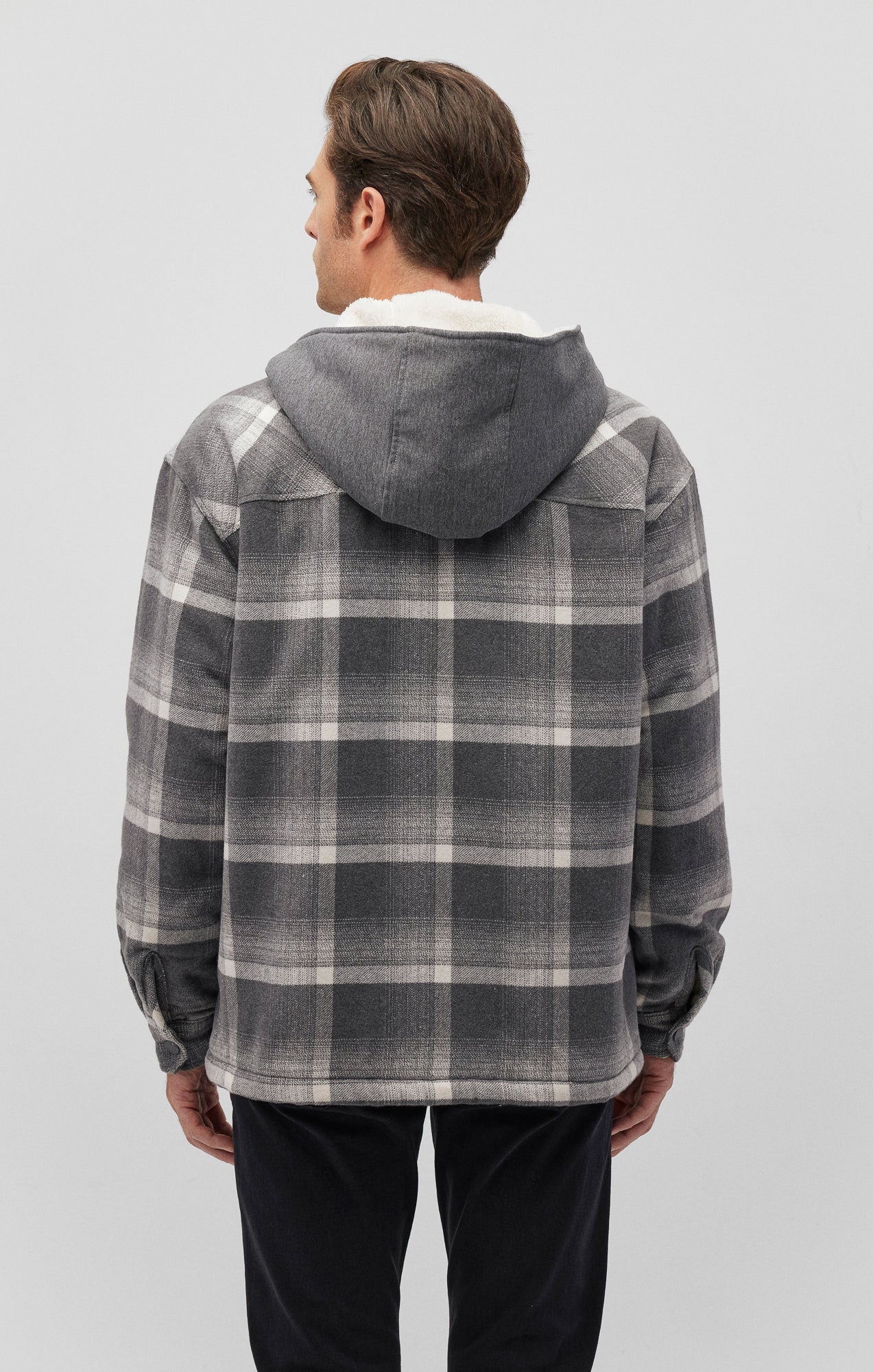 PLAID HOODED SHACKET IN BLACK CHECK - Mavi Jeans