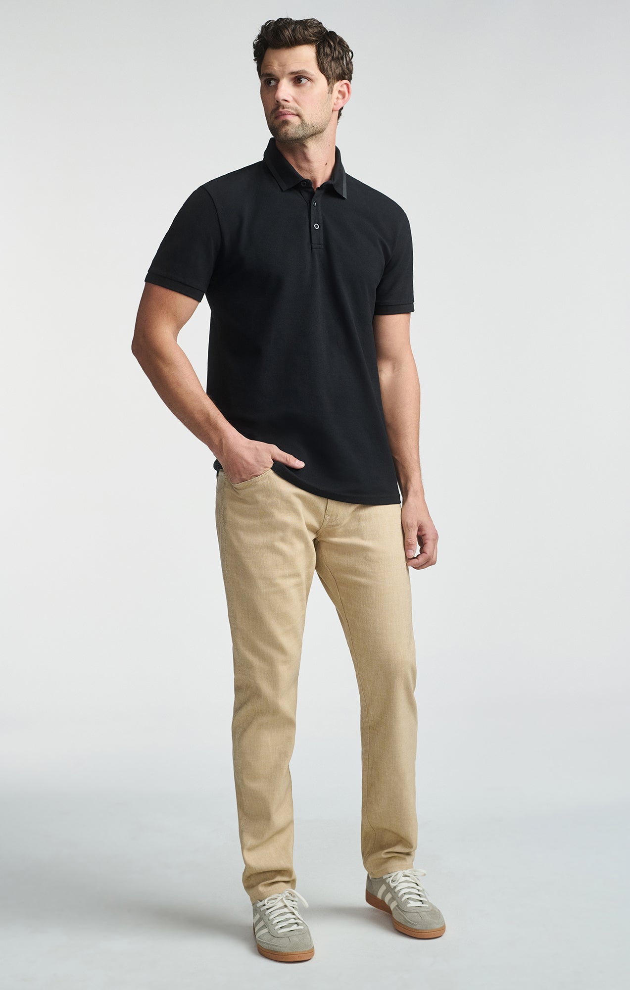 CONTRAST COLLAR POLO SHIRT IN BLACK - Mavi Jeans