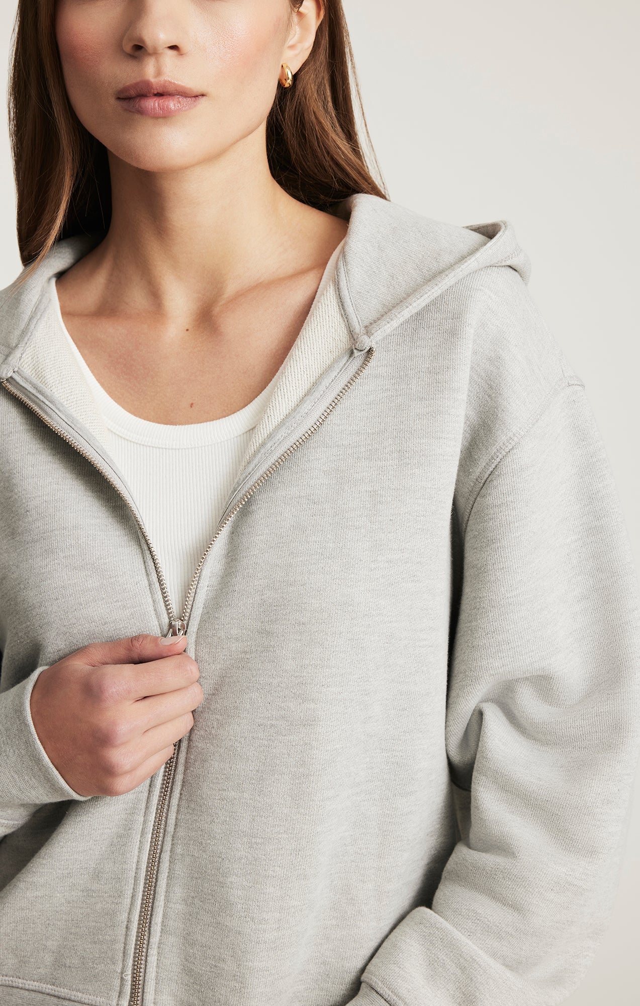 FULL ZIP HOODIE IN GREY MELANGE - Mavi Jeans