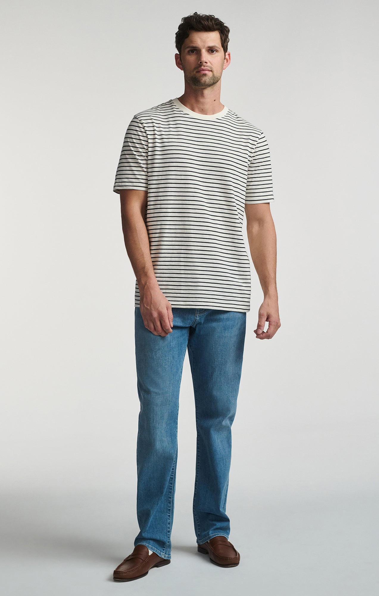 STRIPED SHORT SLEEVE CREW NECK T-SHIRT IN ANTIQUE WHITE - Mavi Jeans