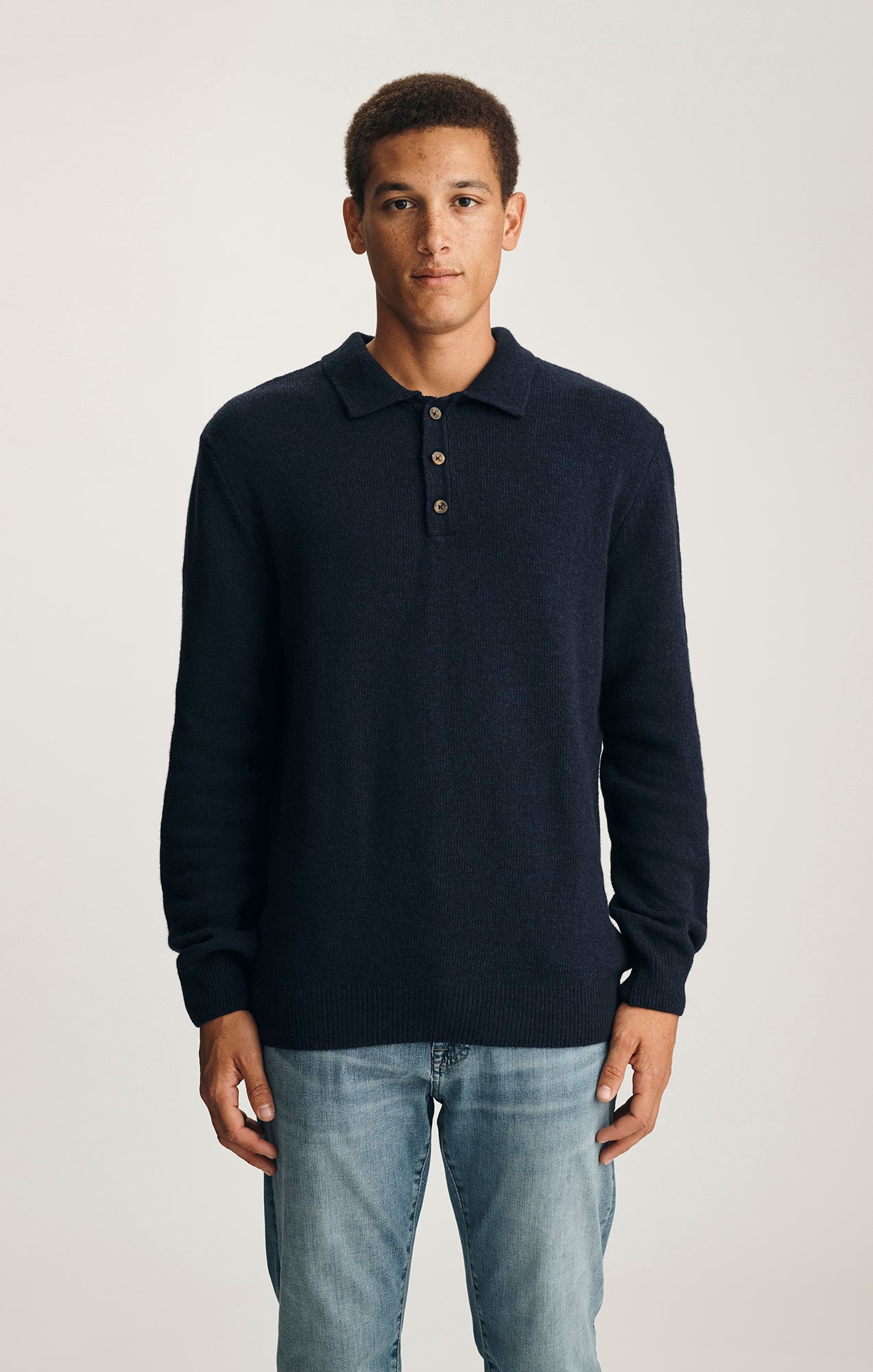 EDITION WOOL LONG SLEEVE POLO SWEATER IN TOTAL ECLIPSE