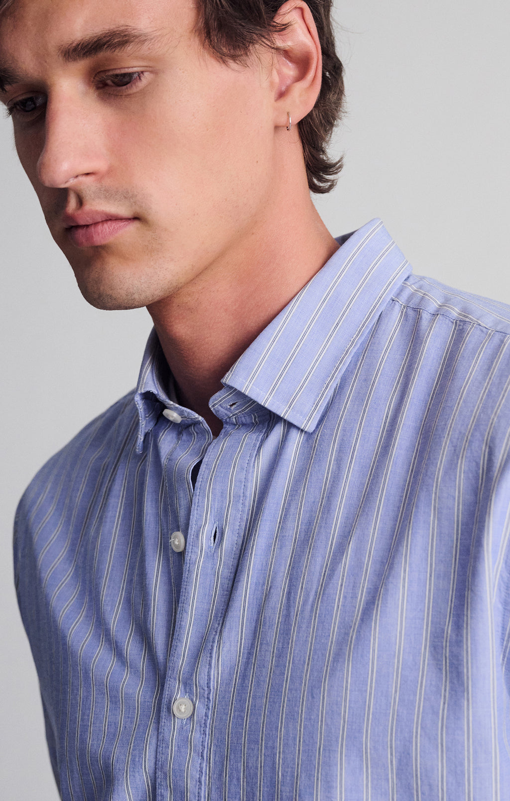 STRIPED LONG SLEEVE BUTTON-UP SHIRT IN HEATHER - Mavi Jeans