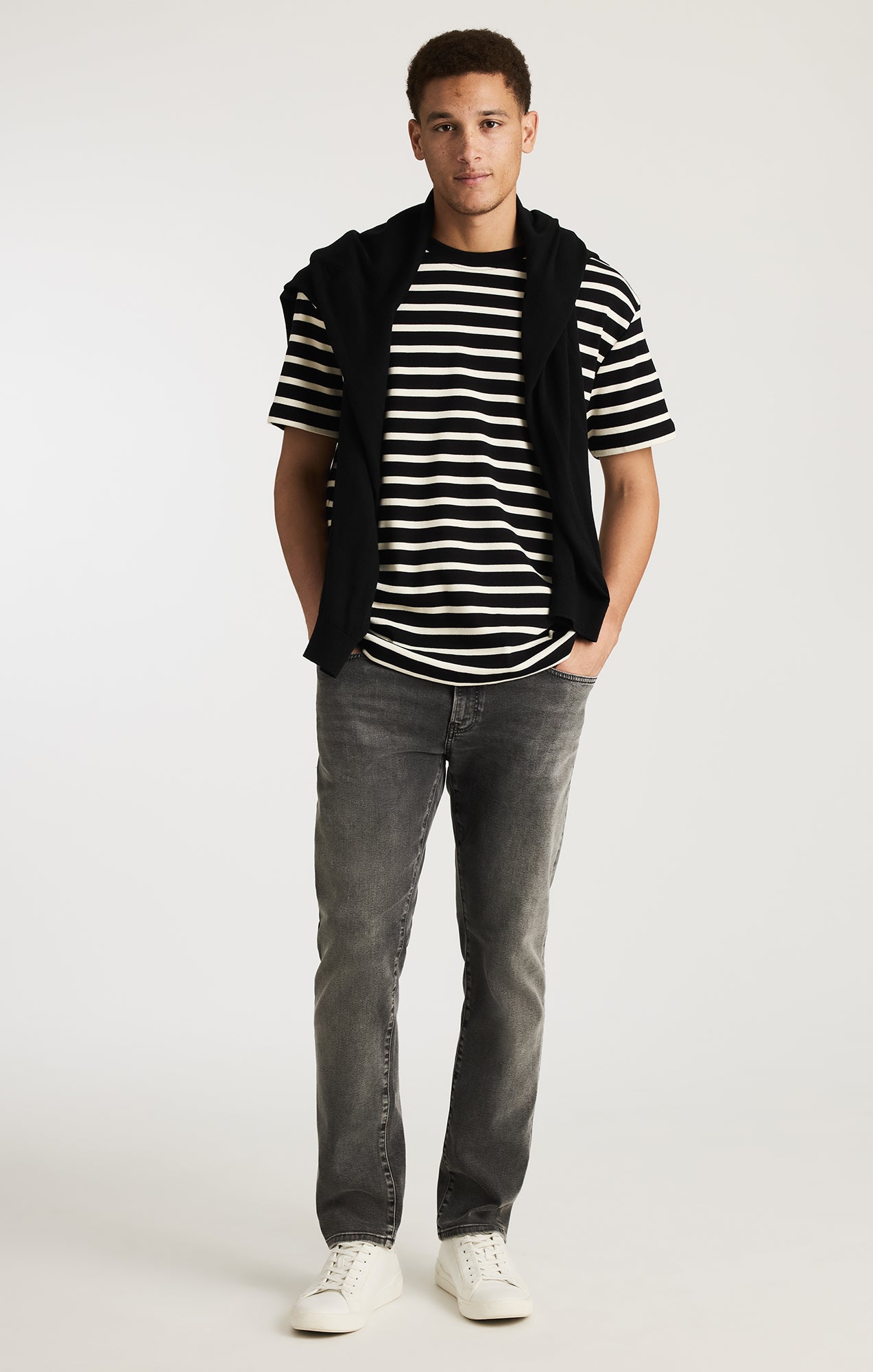 STRIPED SHORT SLEEVE CREW NECK T-SHIRT IN ANTIQUE WHITE