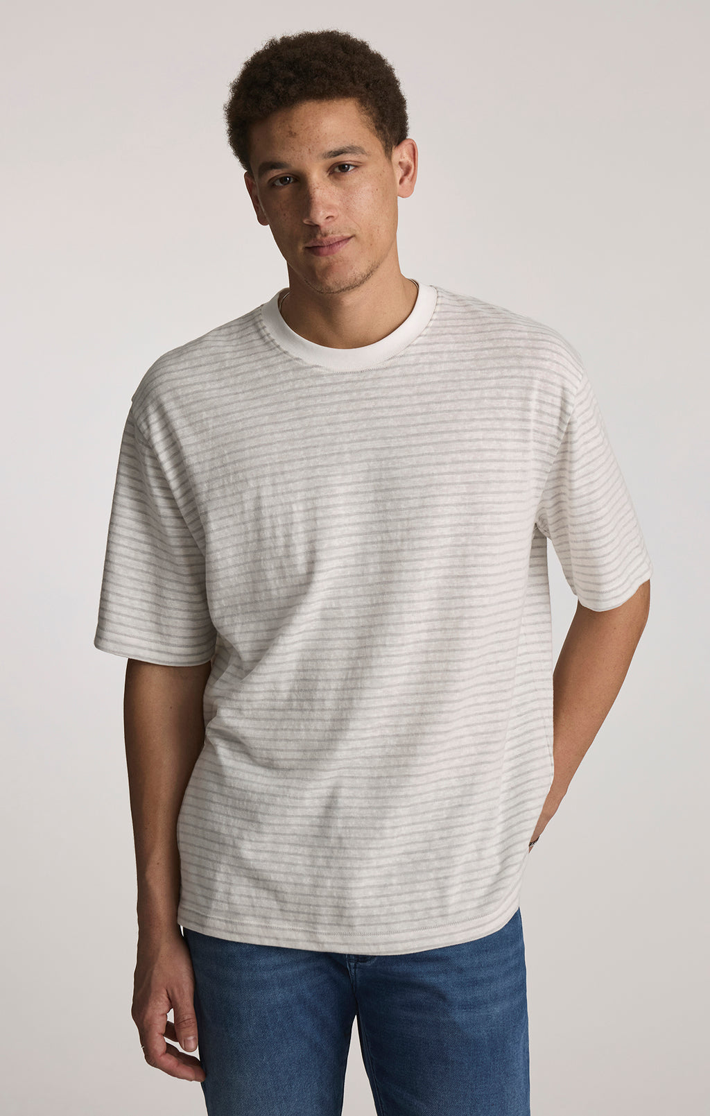 STRIPED CREW NECK T-SHIRT IN ELEPHANT SKIN - Mavi Jeans