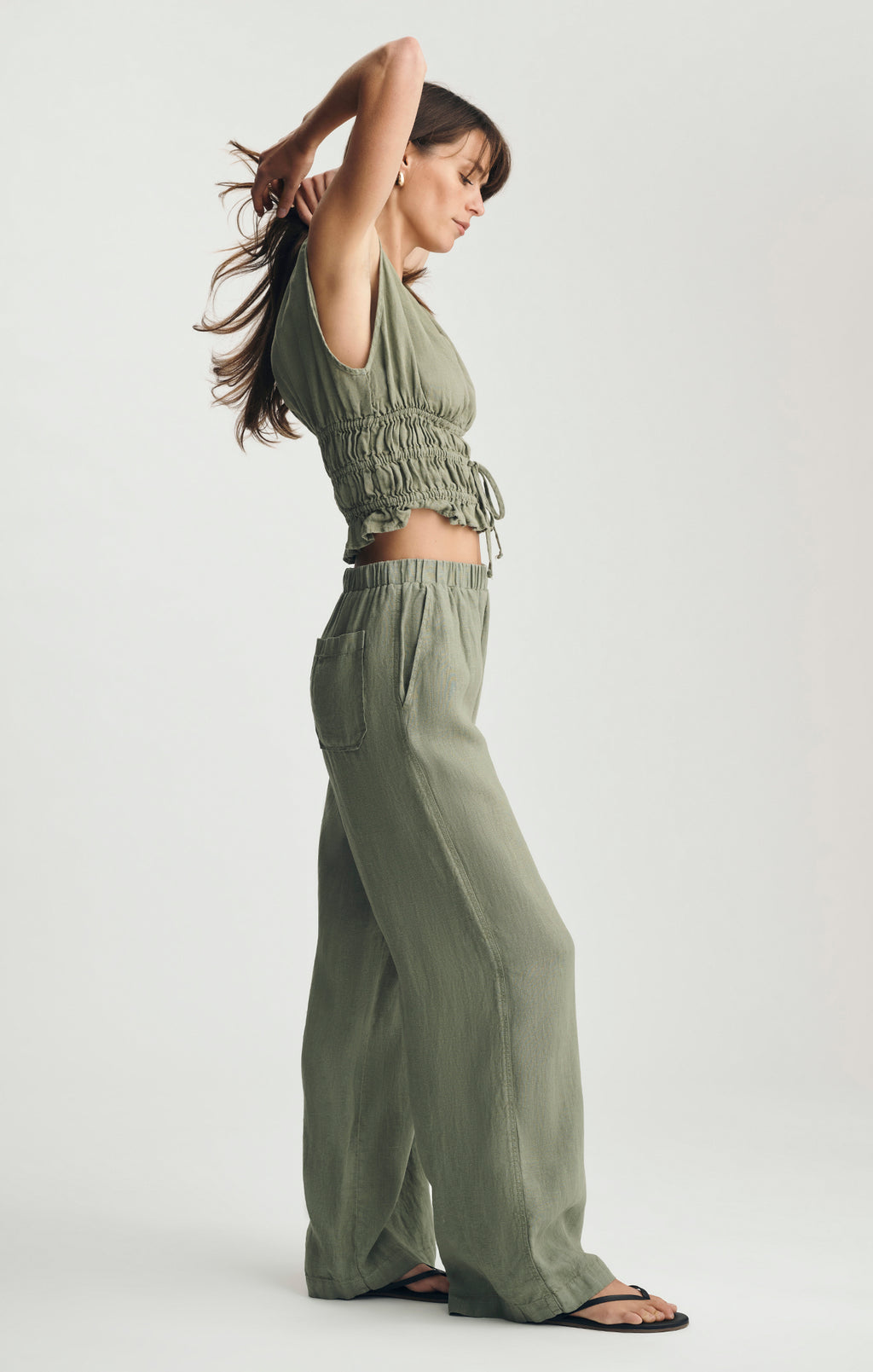 LINEN WIDE LEG PANTS IN SEA SPRAY - Mavi Jeans