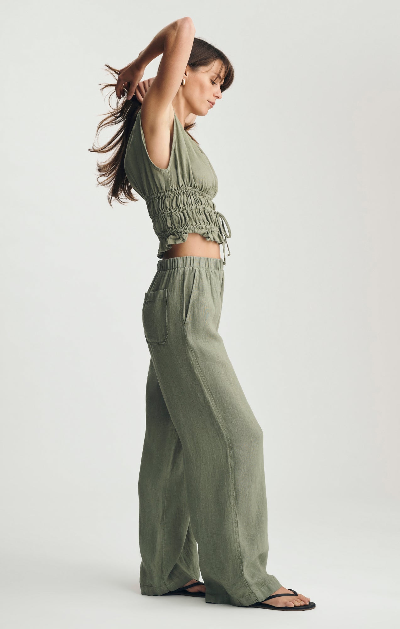 LINEN WIDE LEG PANTS IN SEA SPRAY - Mavi Jeans