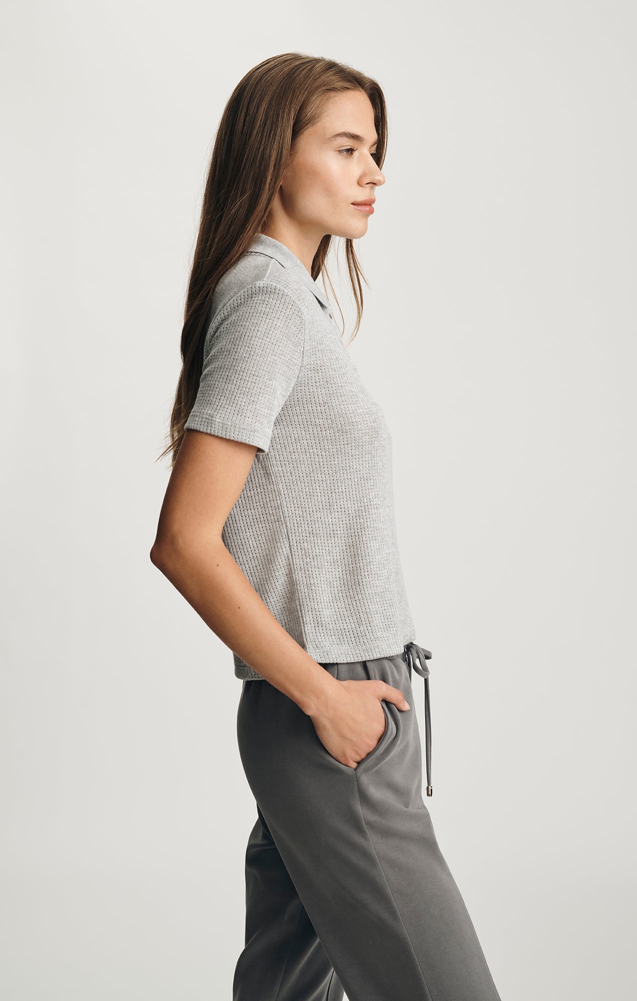 SHORT SLEEVE POLO T-SHIRT IN MID GREY MELANGE - Mavi Jeans