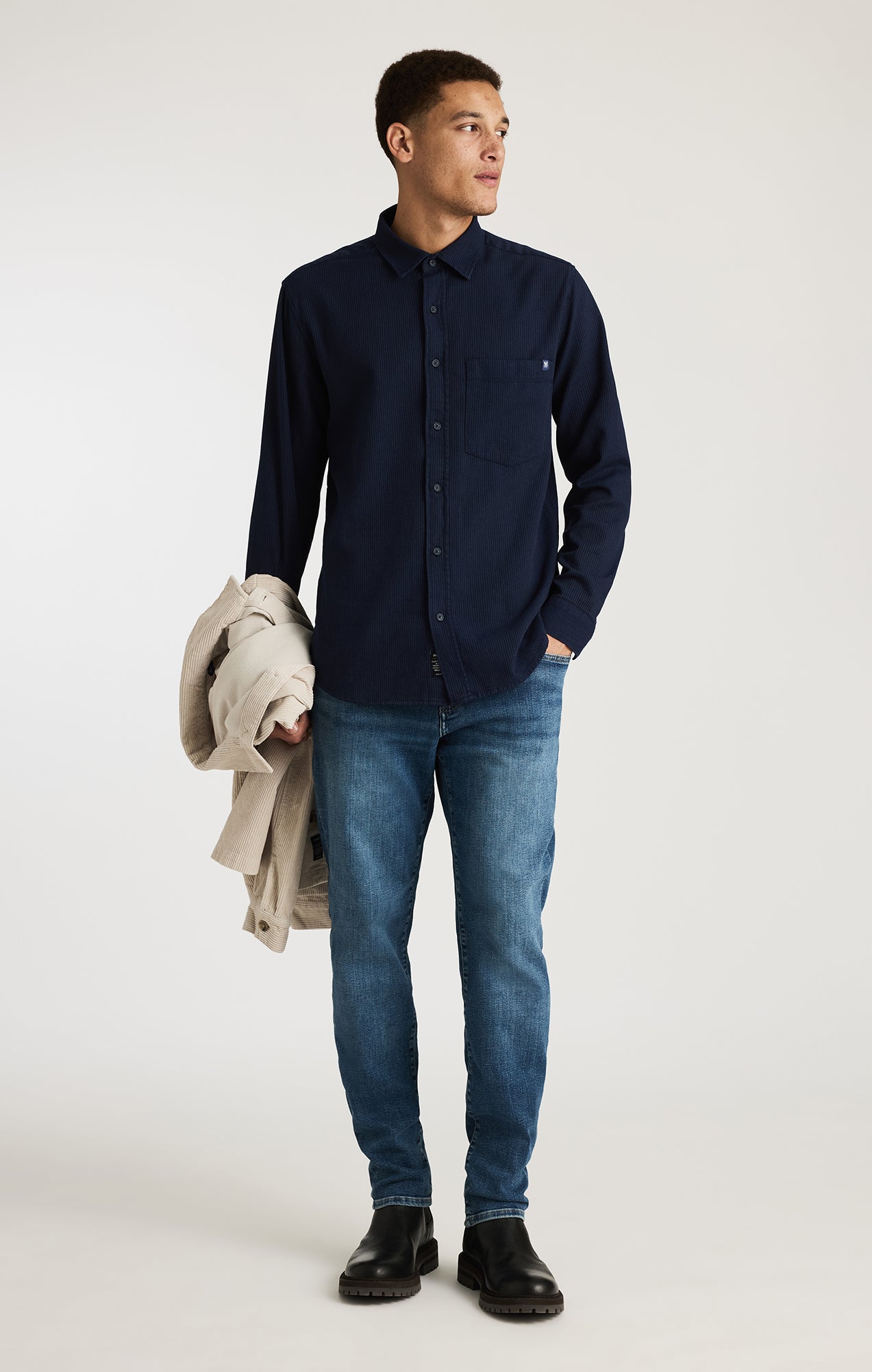 EDITION STRIPED BUTTON-UP SHIRT IN INDIGO