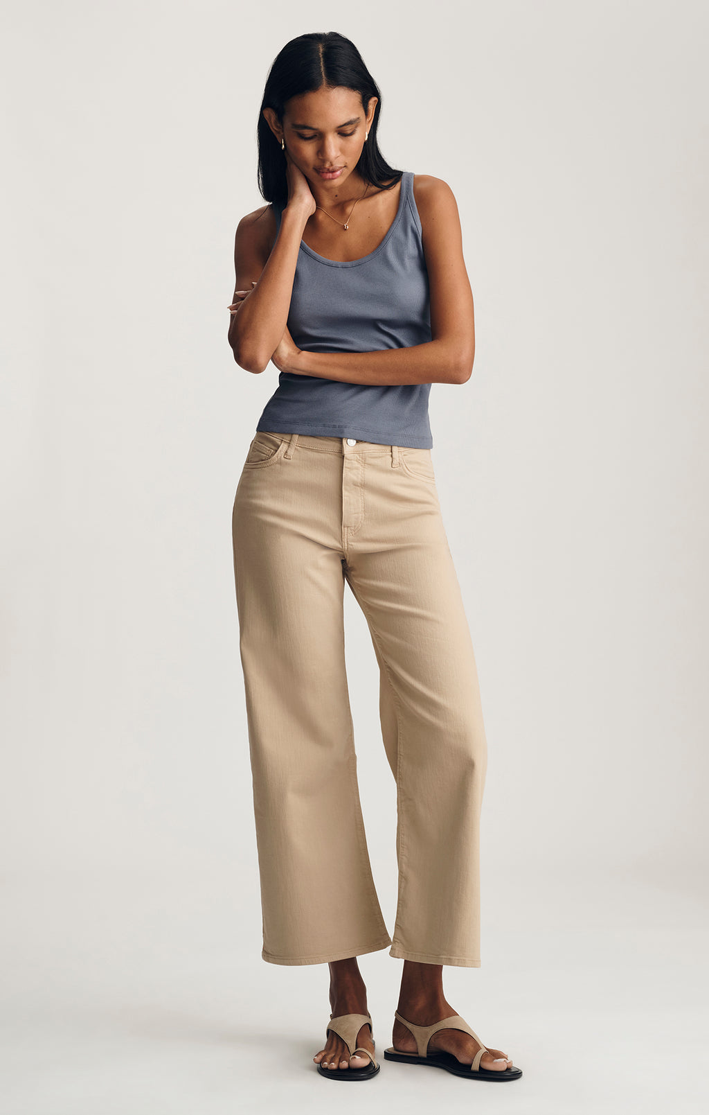 RIBBED SCOOP NECK TANK TOP IN GRISAILLE - Mavi Jeans