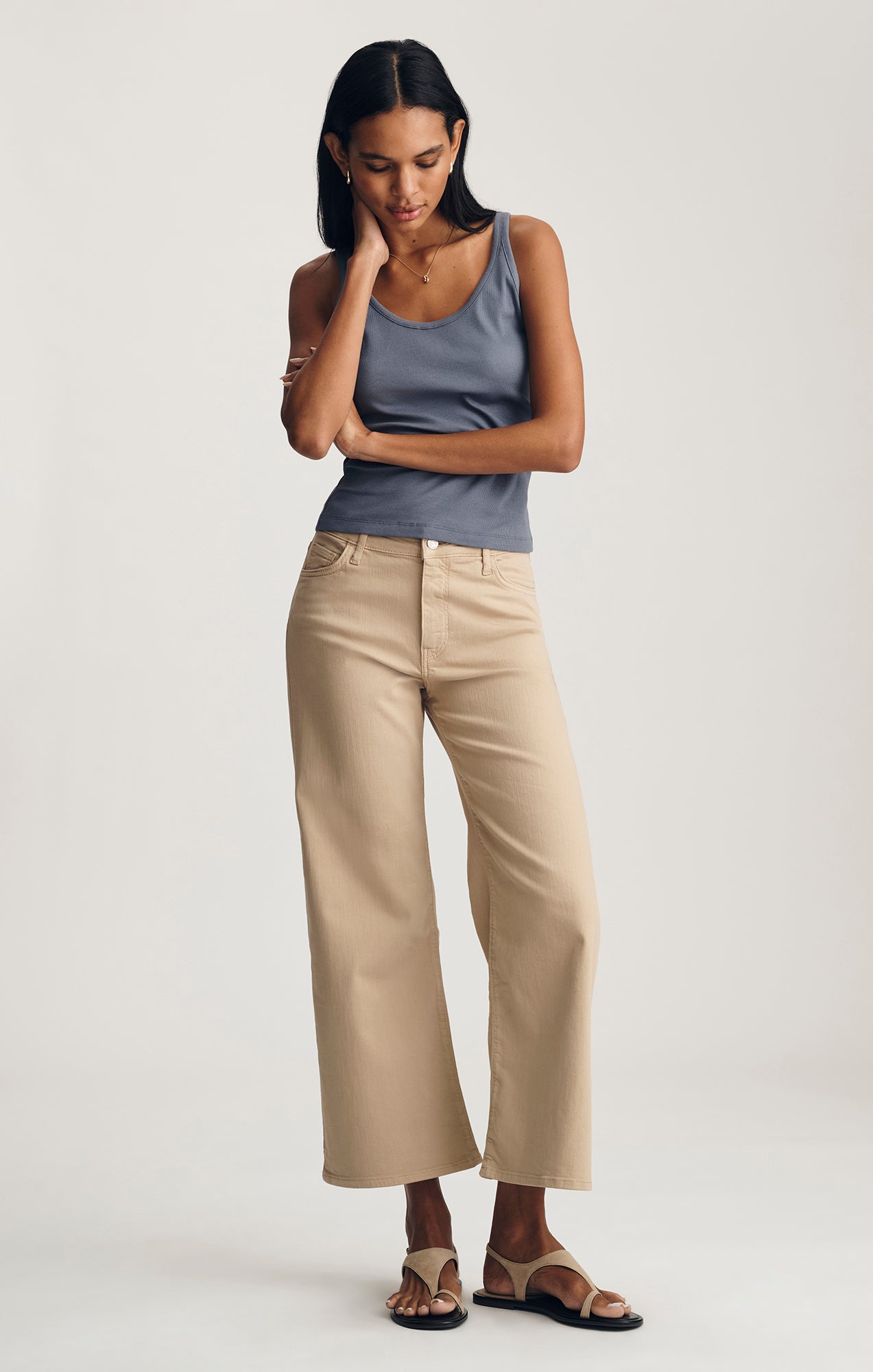 RIBBED SCOOP NECK TANK TOP IN GRISAILLE - Mavi Jeans