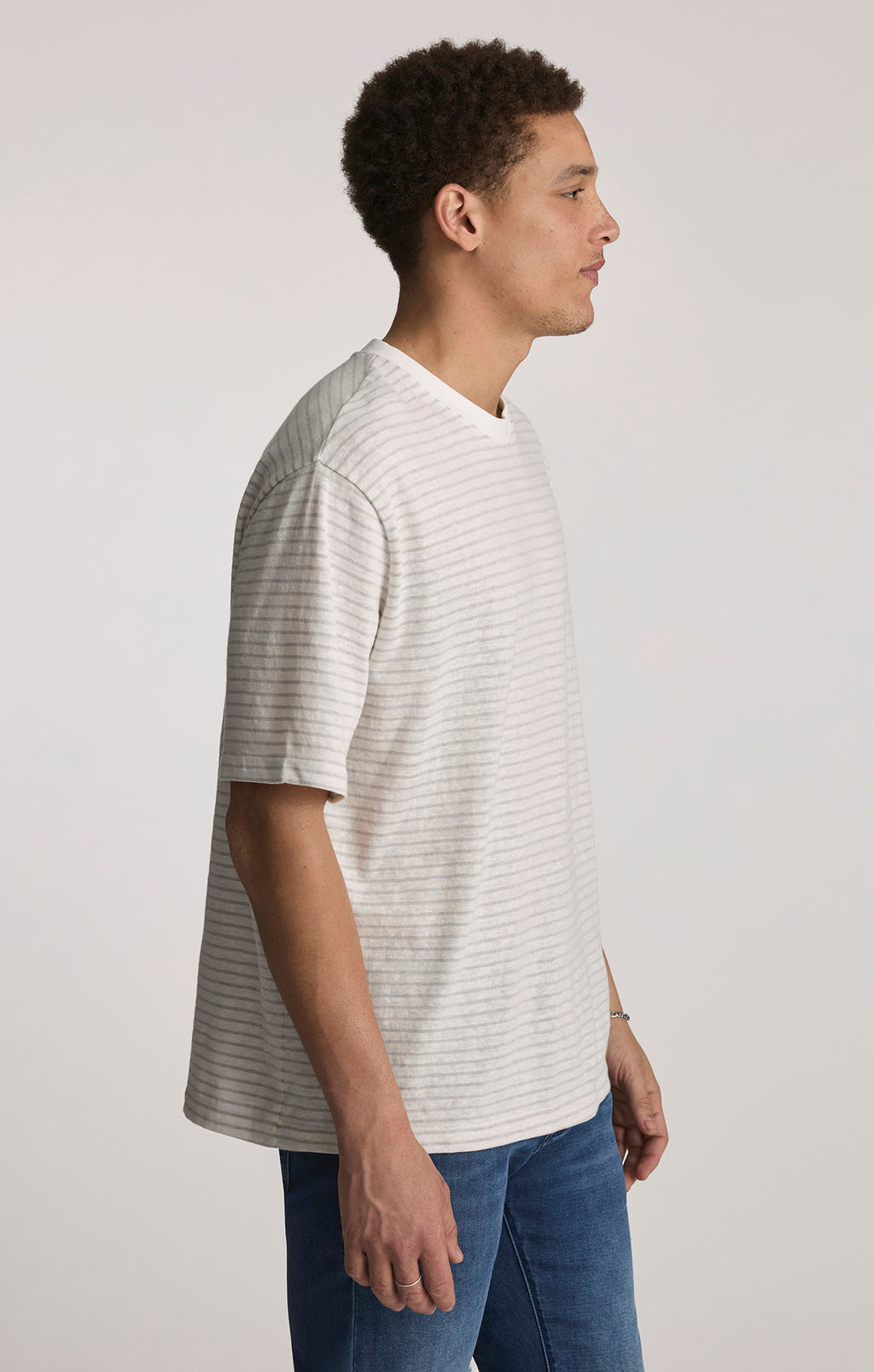 STRIPED CREW NECK T-SHIRT IN ELEPHANT SKIN - Mavi Jeans