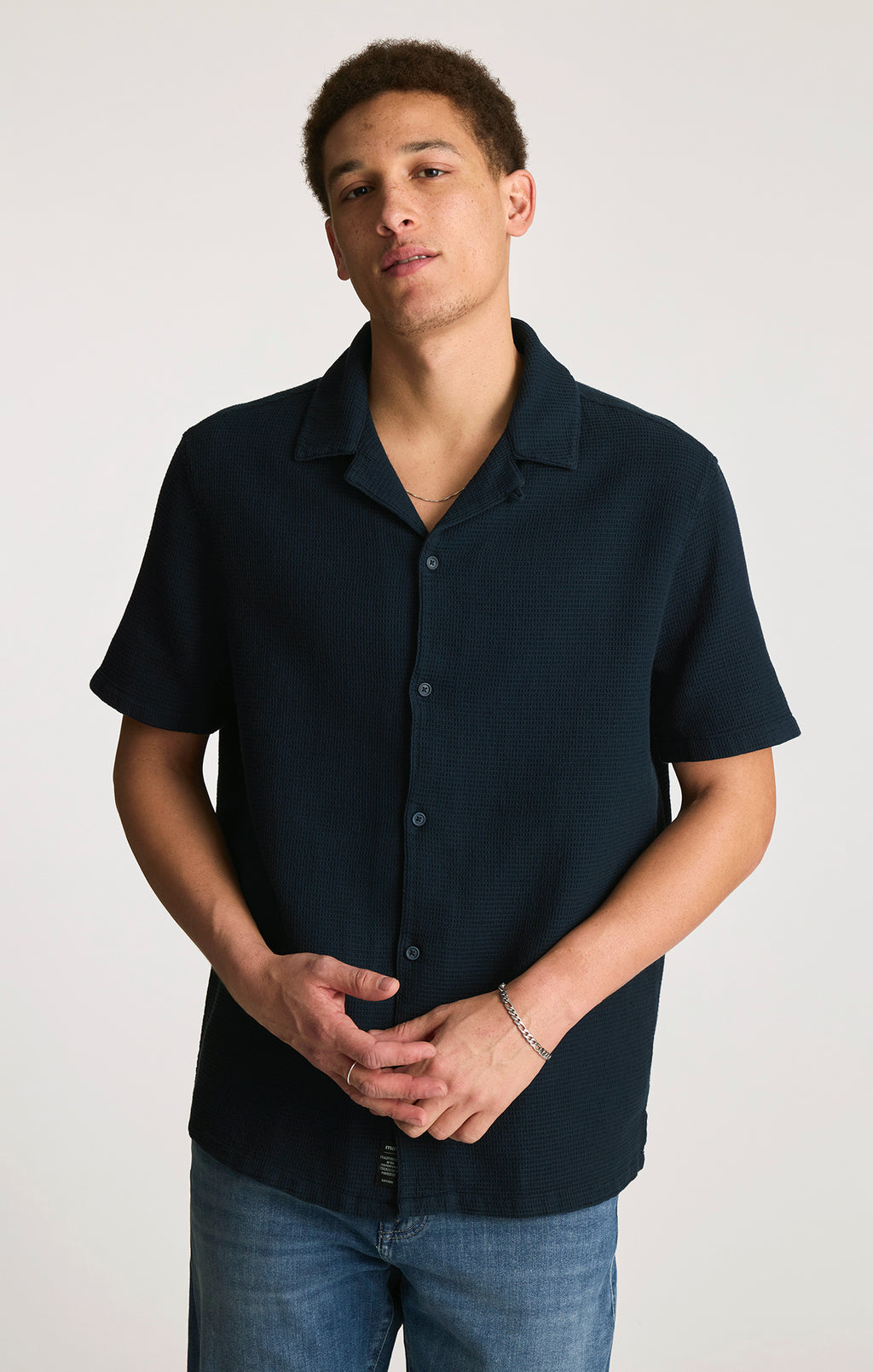 WAFFLE KNIT CAMP COLLAR SHIRT IN TOTAL ECLIPSE - Mavi Jeans