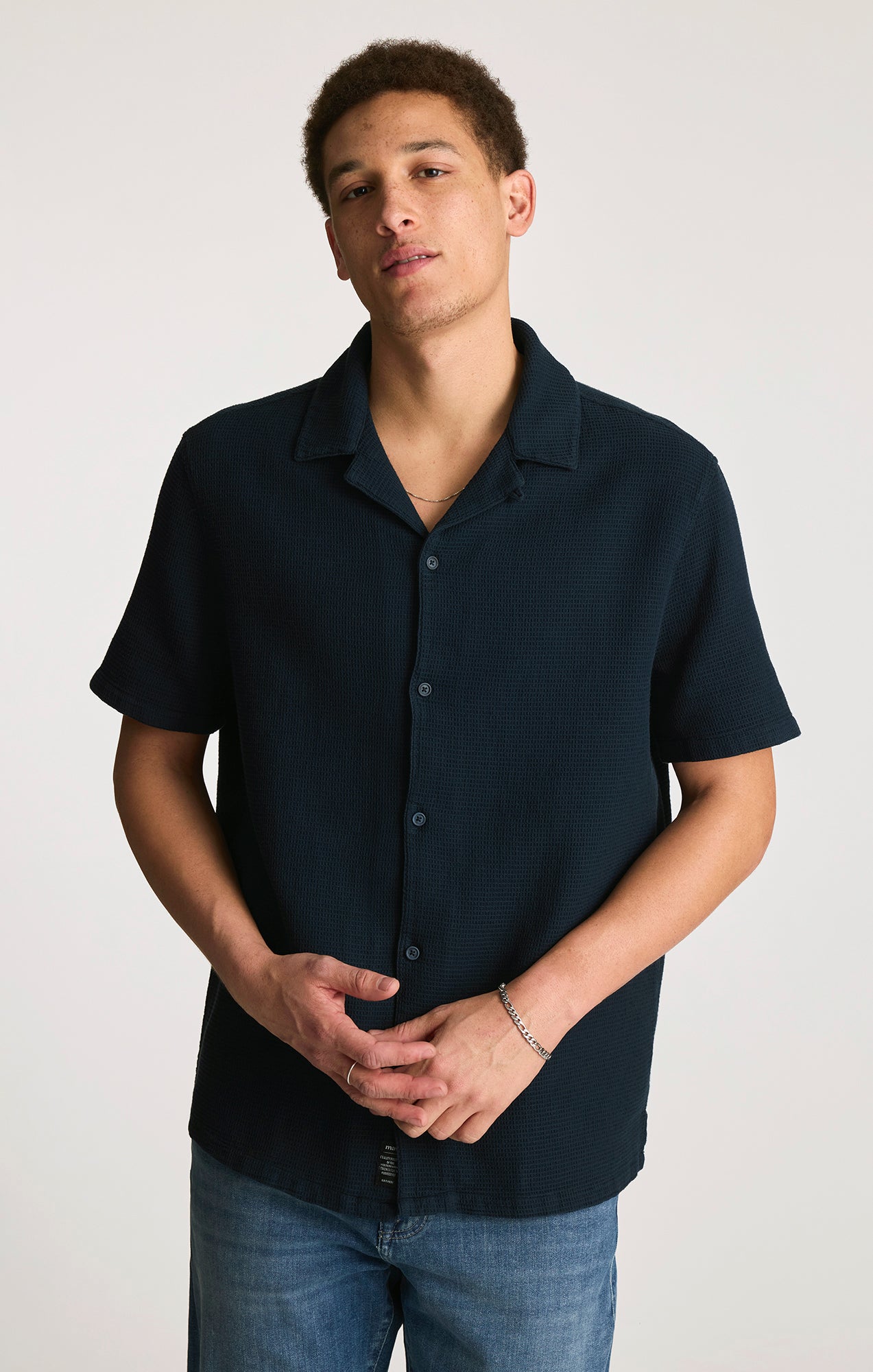 WAFFLE KNIT CAMP COLLAR SHIRT IN TOTAL ECLIPSE - Mavi Jeans