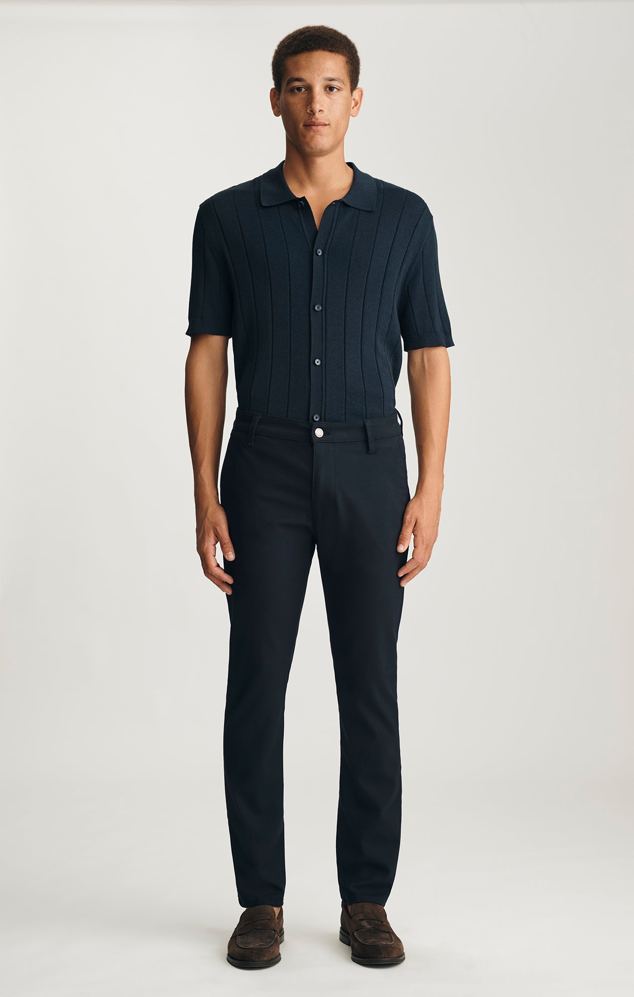 MILTON SLIM STRAIGHT CHINO IN NAVY FEATHER TWEED