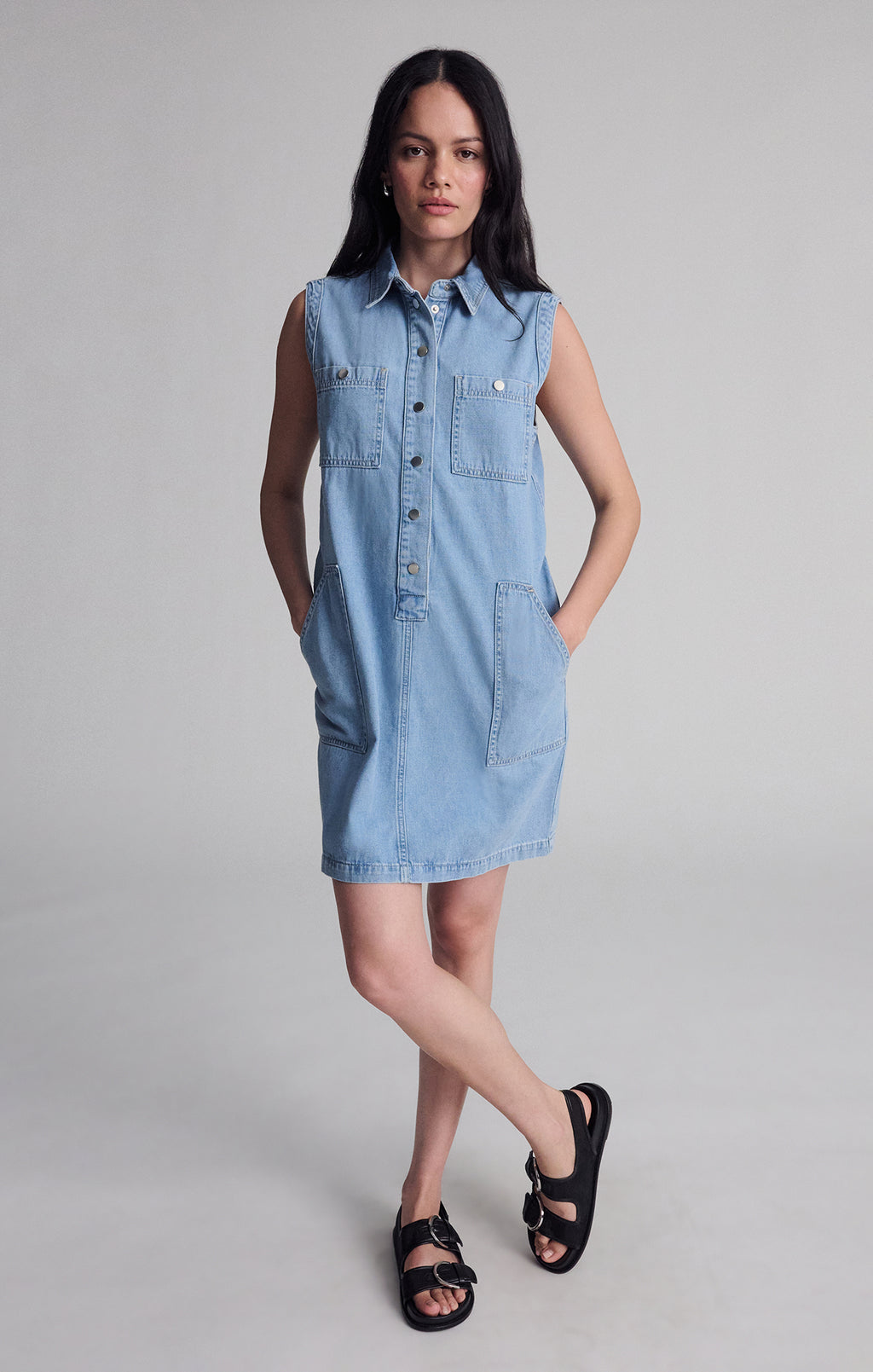 SIMLA POCKET DRESS IN LIGHT BLUE GOLD - Mavi Jeans