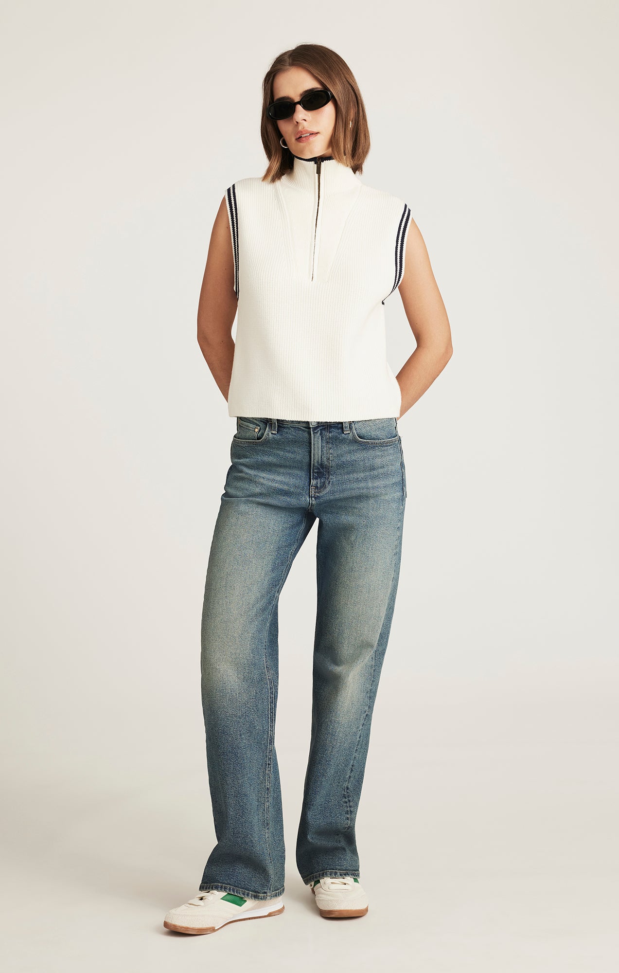 QUARTER ZIP SWEATER VEST IN ANTIQUE WHITE