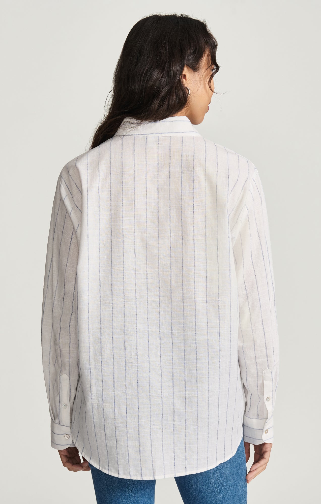 LONG SLEEVE BUTTON-UP SHIRT IN NAVY STRIPED - Mavi Jeans
