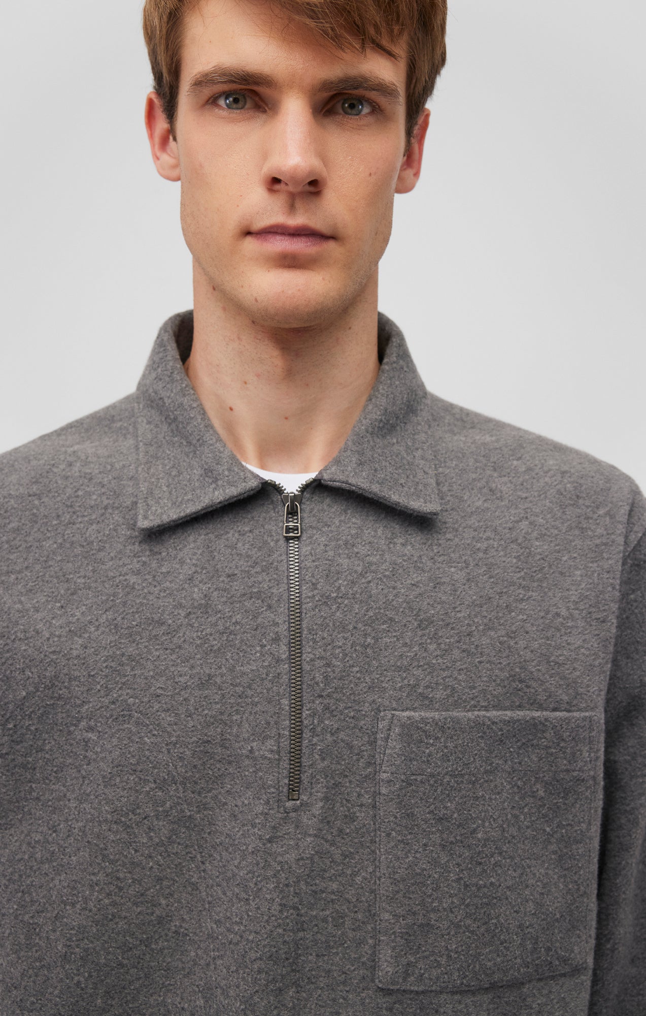 QUARTER ZIP POCKET SWEATSHIRT IN GREY MELANGE - Mavi Jeans