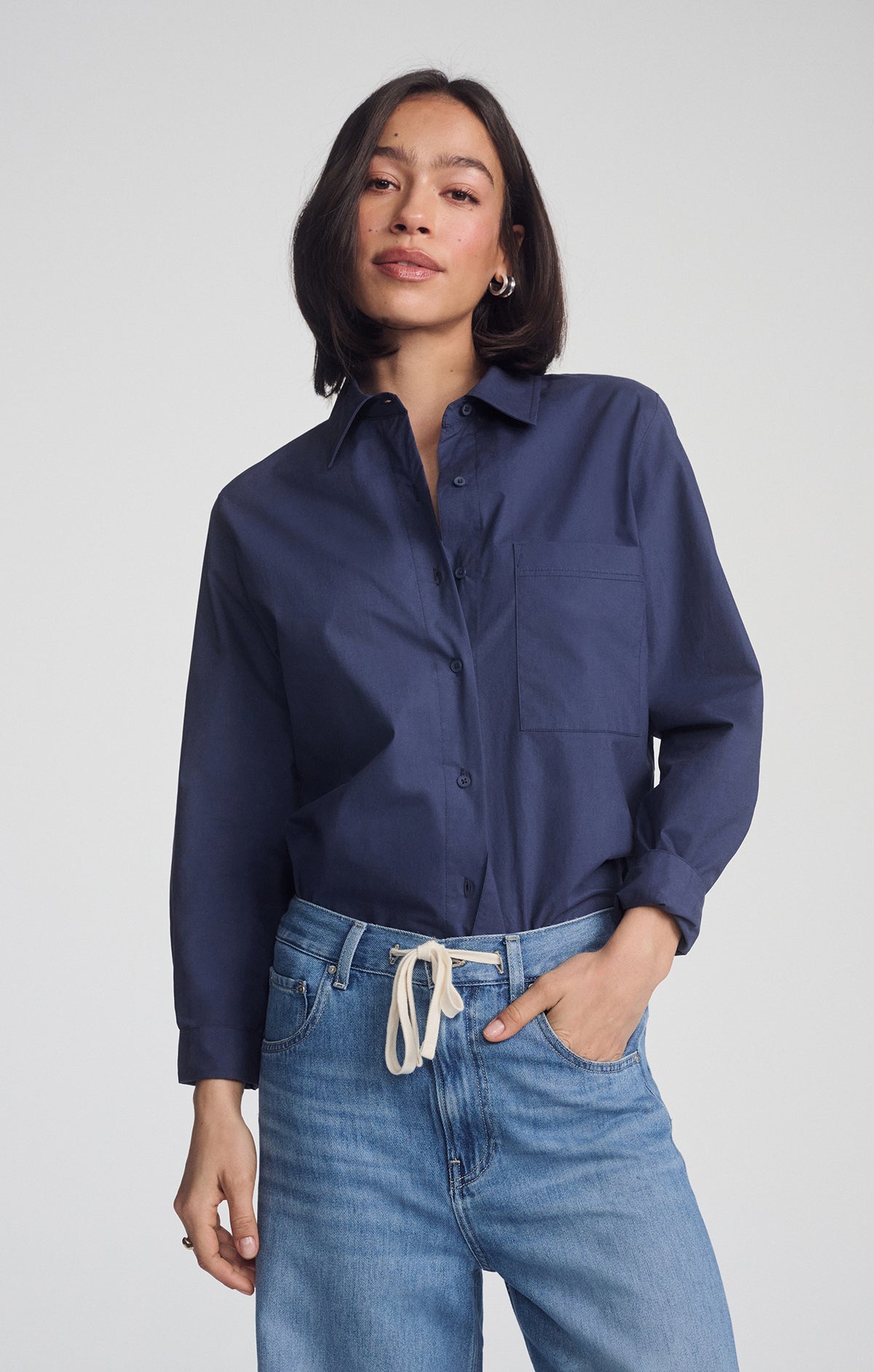 Mavi Women's Long Sleeve Button-Up Shirt In Naval Academy