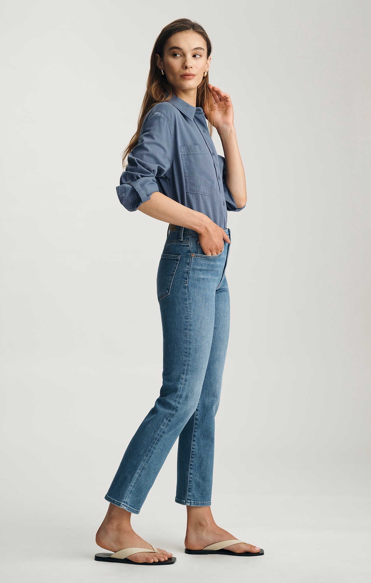 KENDRA STRAIGHT LEG IN MID BRUSHED FLEX BLUE - Mavi Jeans