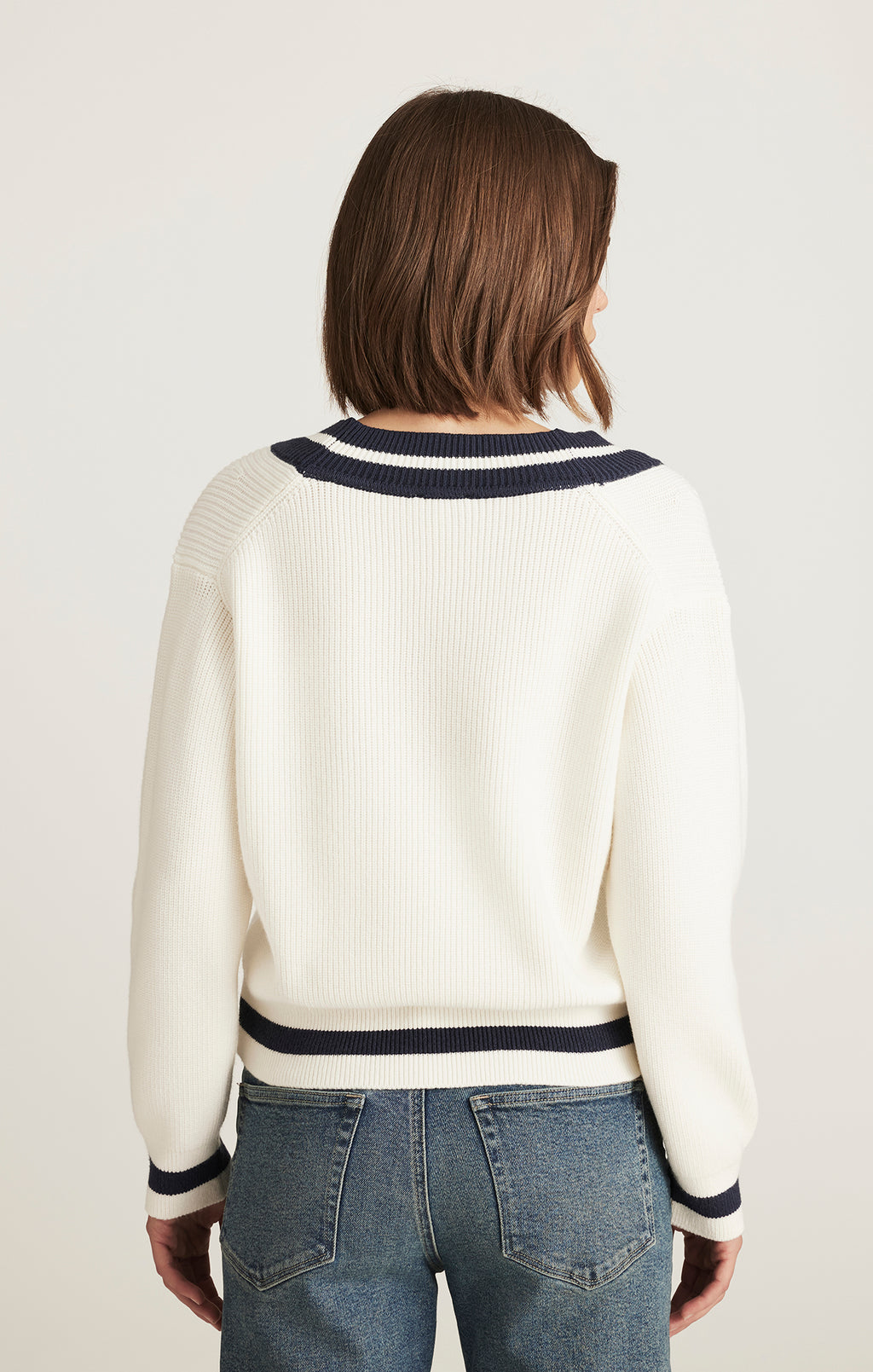 VARSITY V-NECK SWEATER IN ANTIQUE WHITE