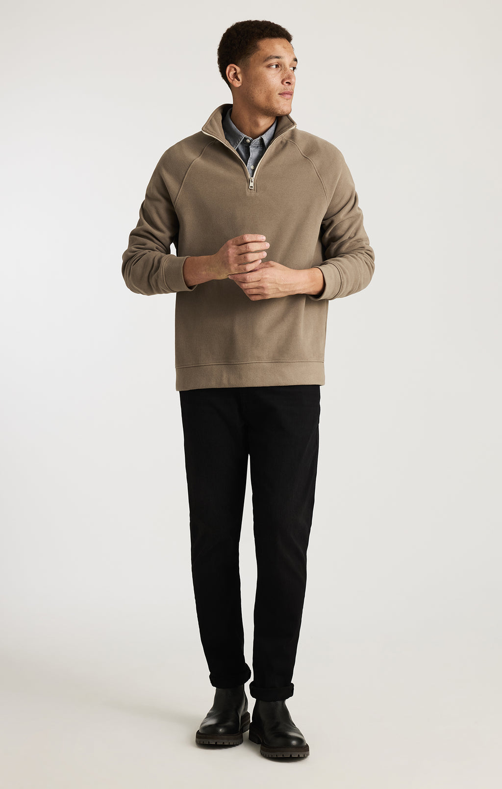 HALF ZIP SWEATSHIRT IN WALNUT - Mavi Jeans
